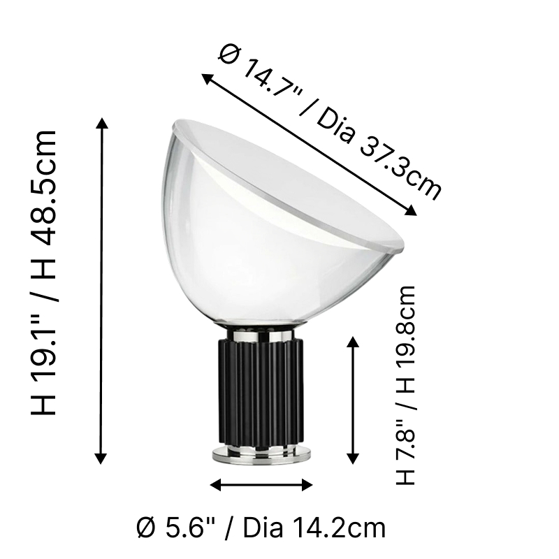 Small Taccia lamp dimensions: diameter 37.3 cm, height 48.5 cm