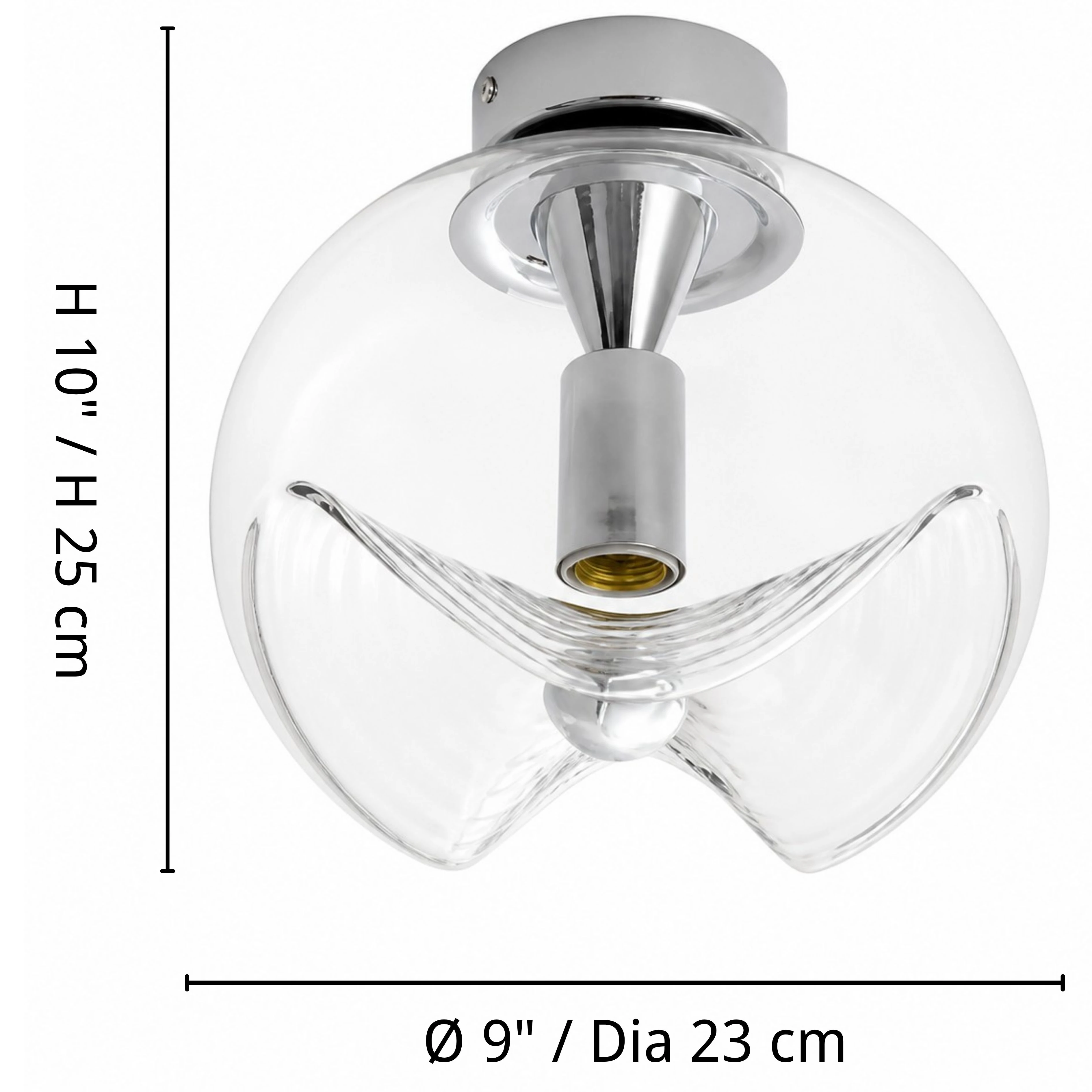 Luma sculpted glass ceiling light dimensions: diameter 9 inches or 23 centimeters and height 10 inches or 25 centimeters