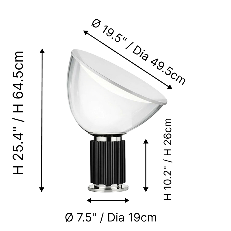 Large Taccia lamp dimensions: diameter 49.5 cm, height 64.5 cm