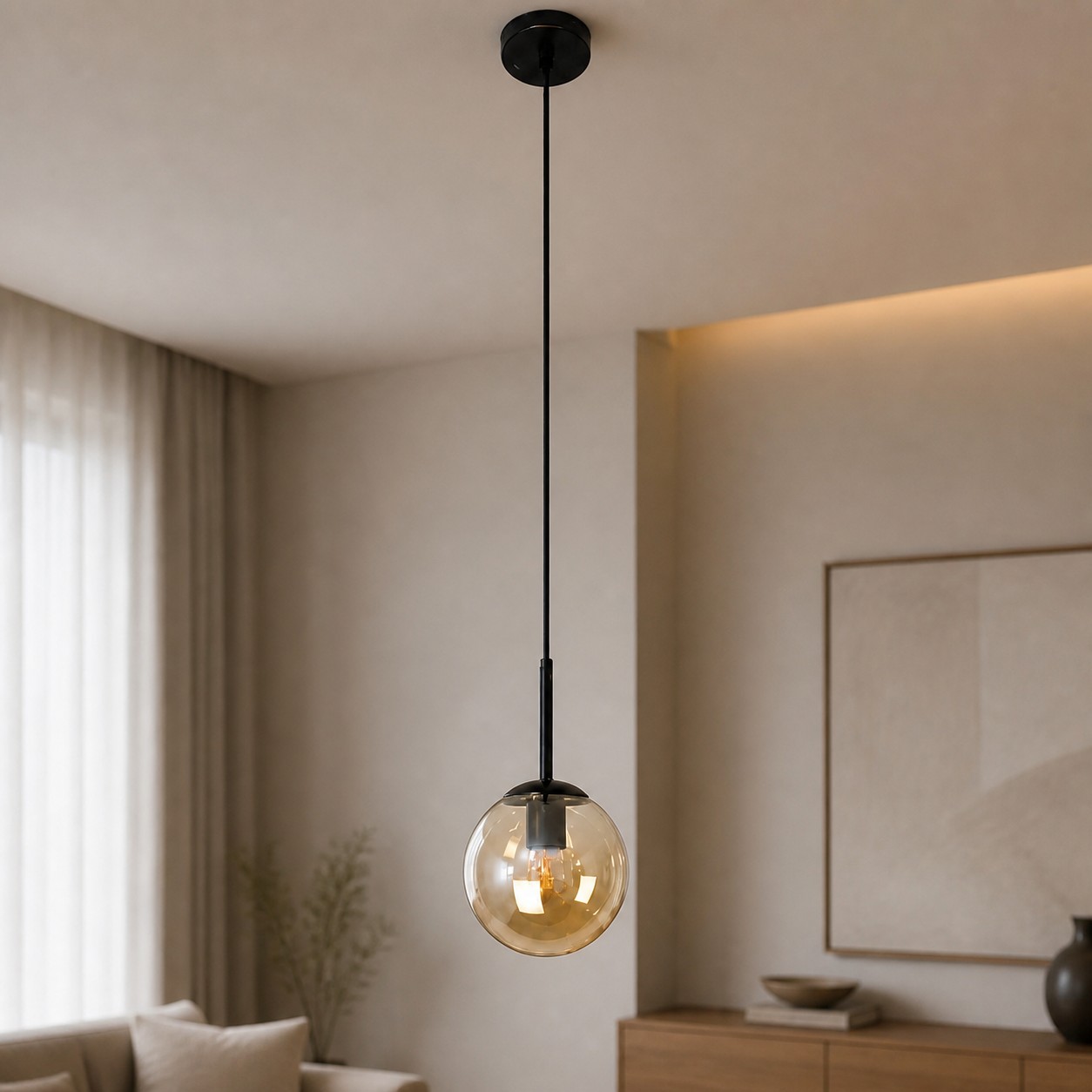 Black cognac pendant in room