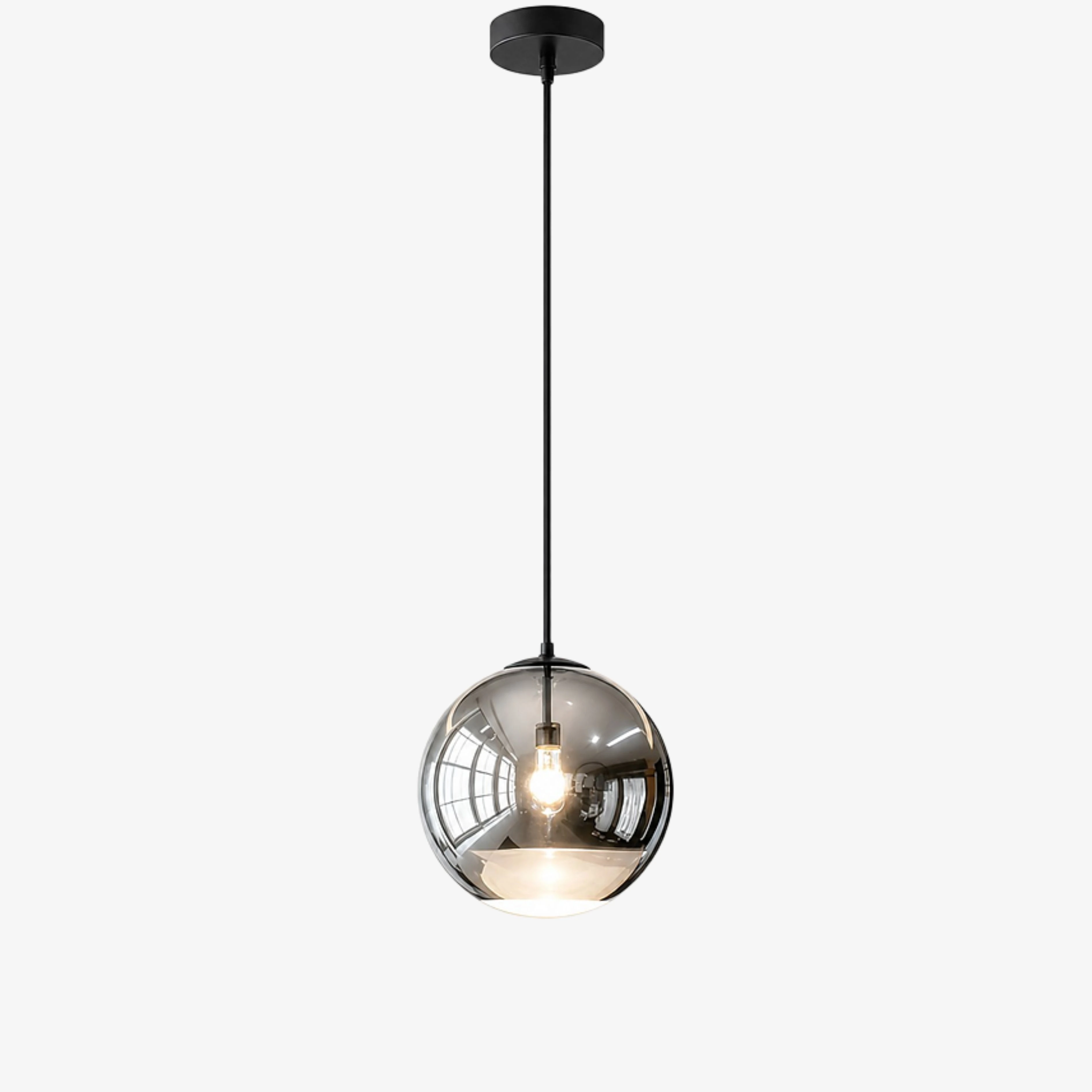 Style A Luma mirrored globe pendant with standard canopy