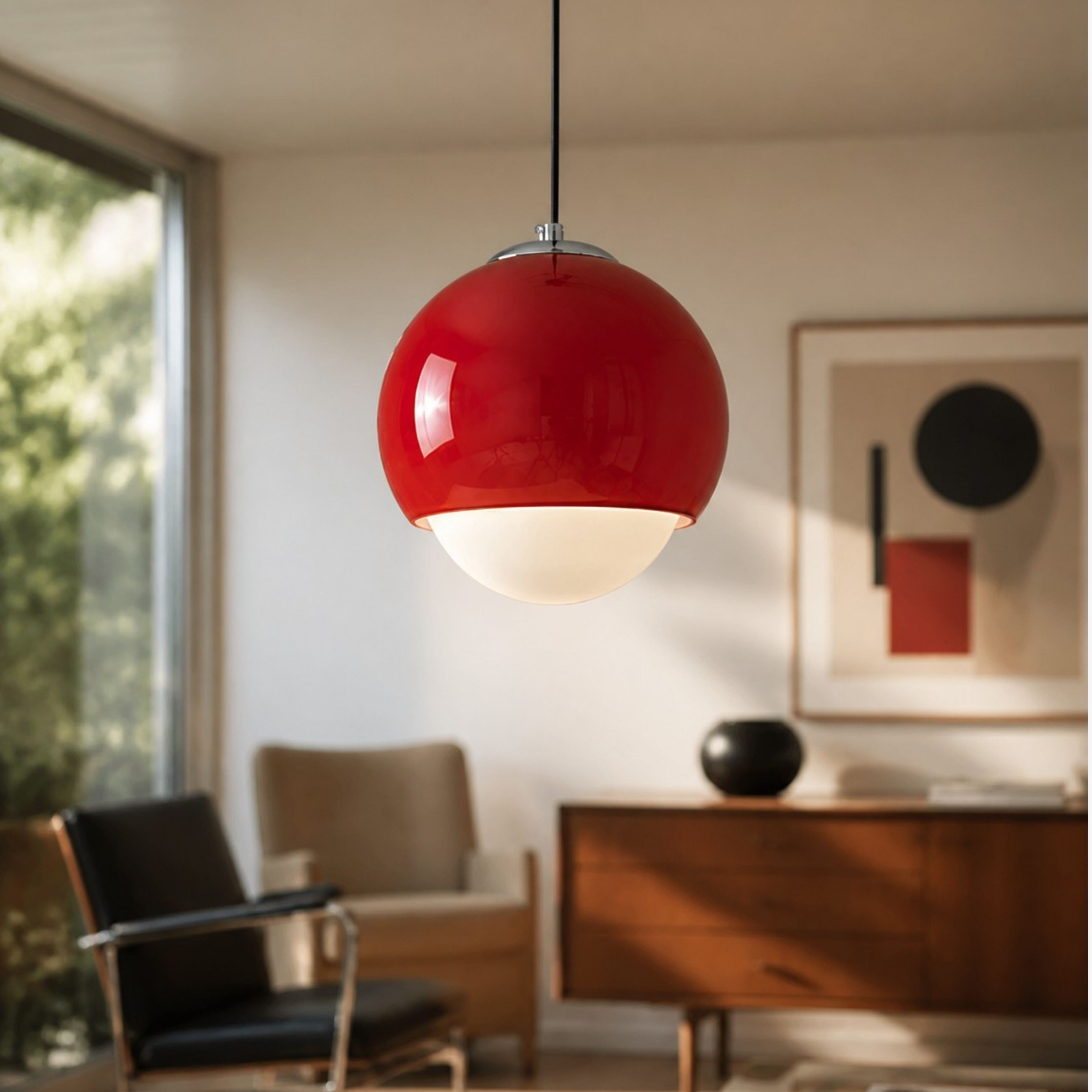 Red glass pendant in an interior