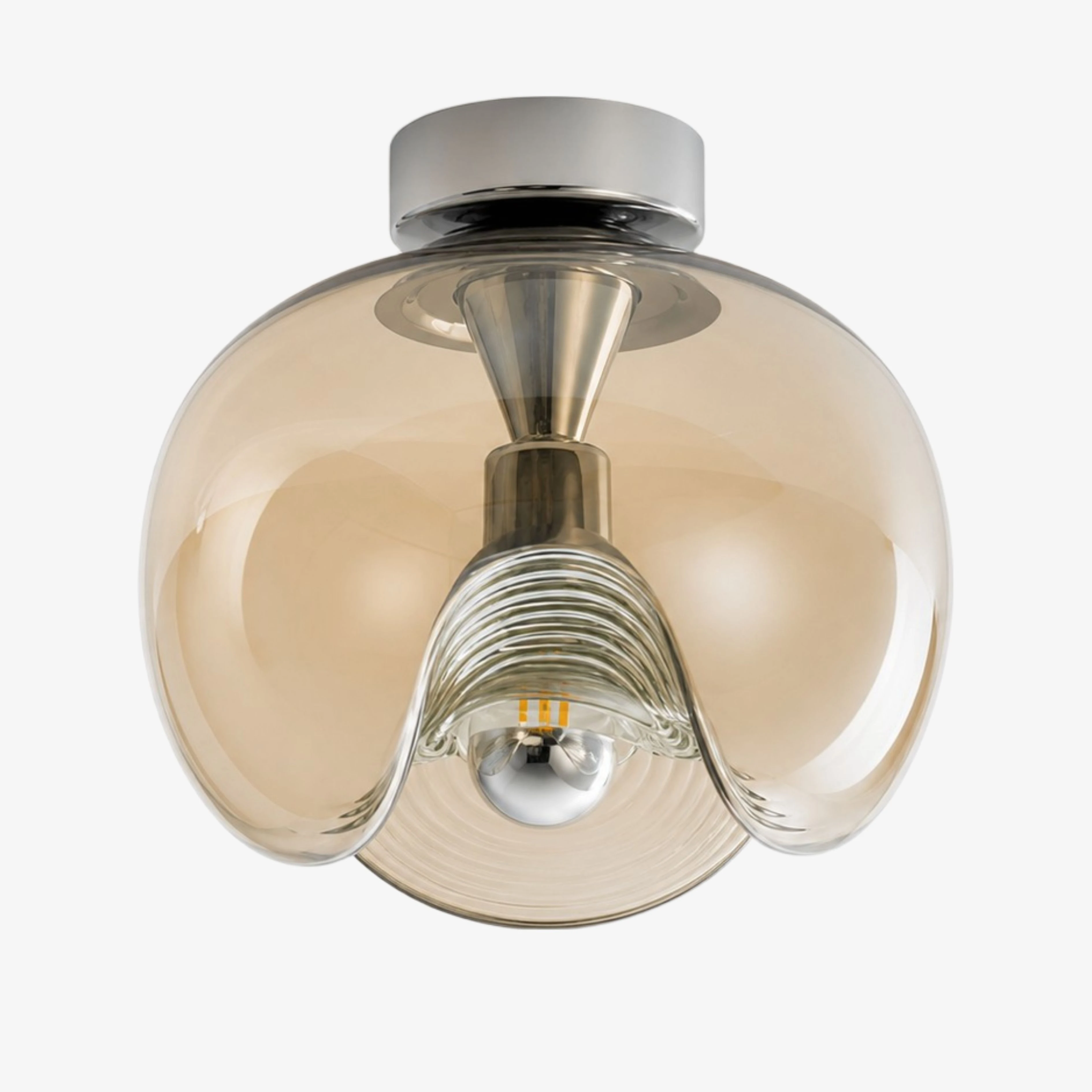 Chrome and Cognac Luma sculpted glass ceiling light