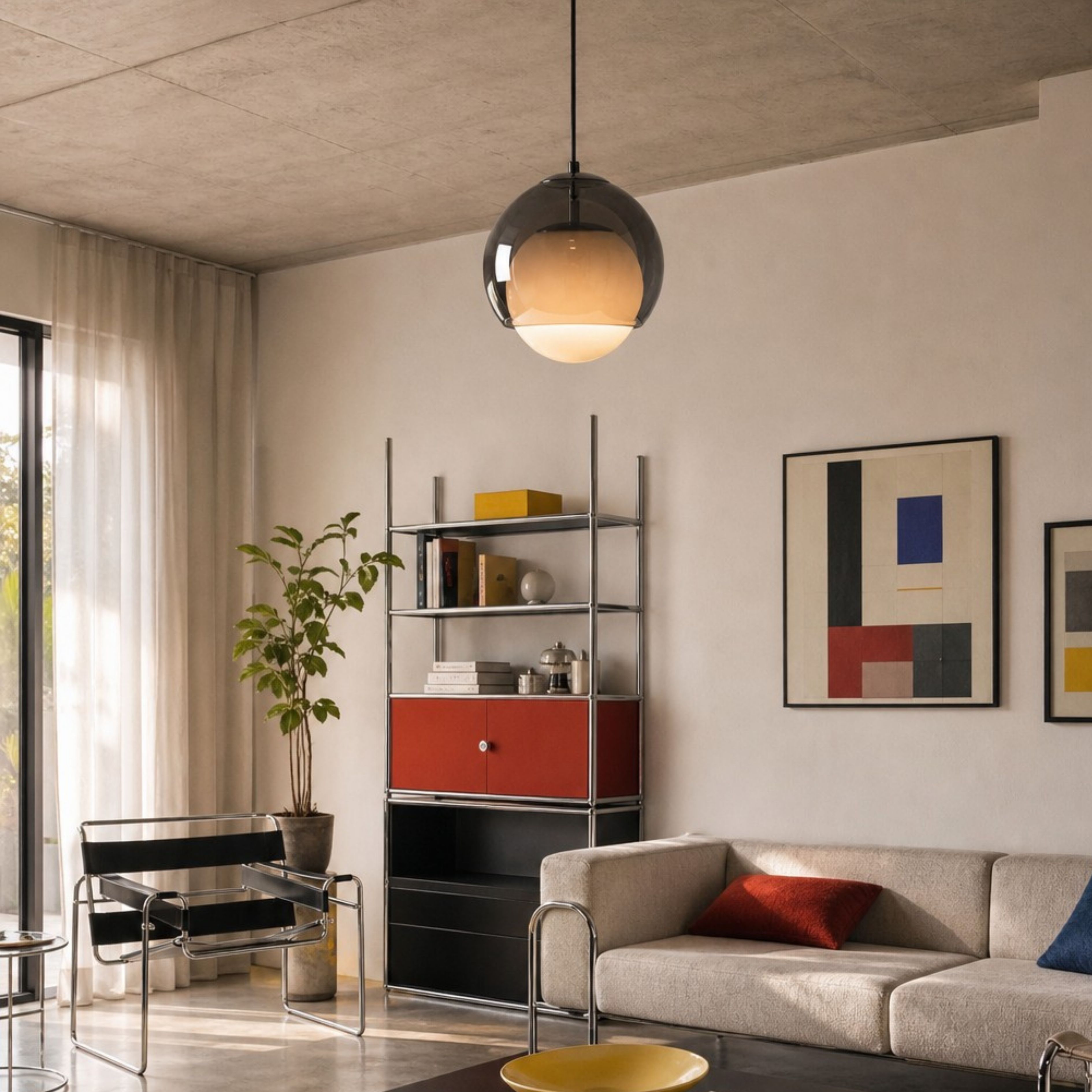Smoke Gray glass pendant in an interior