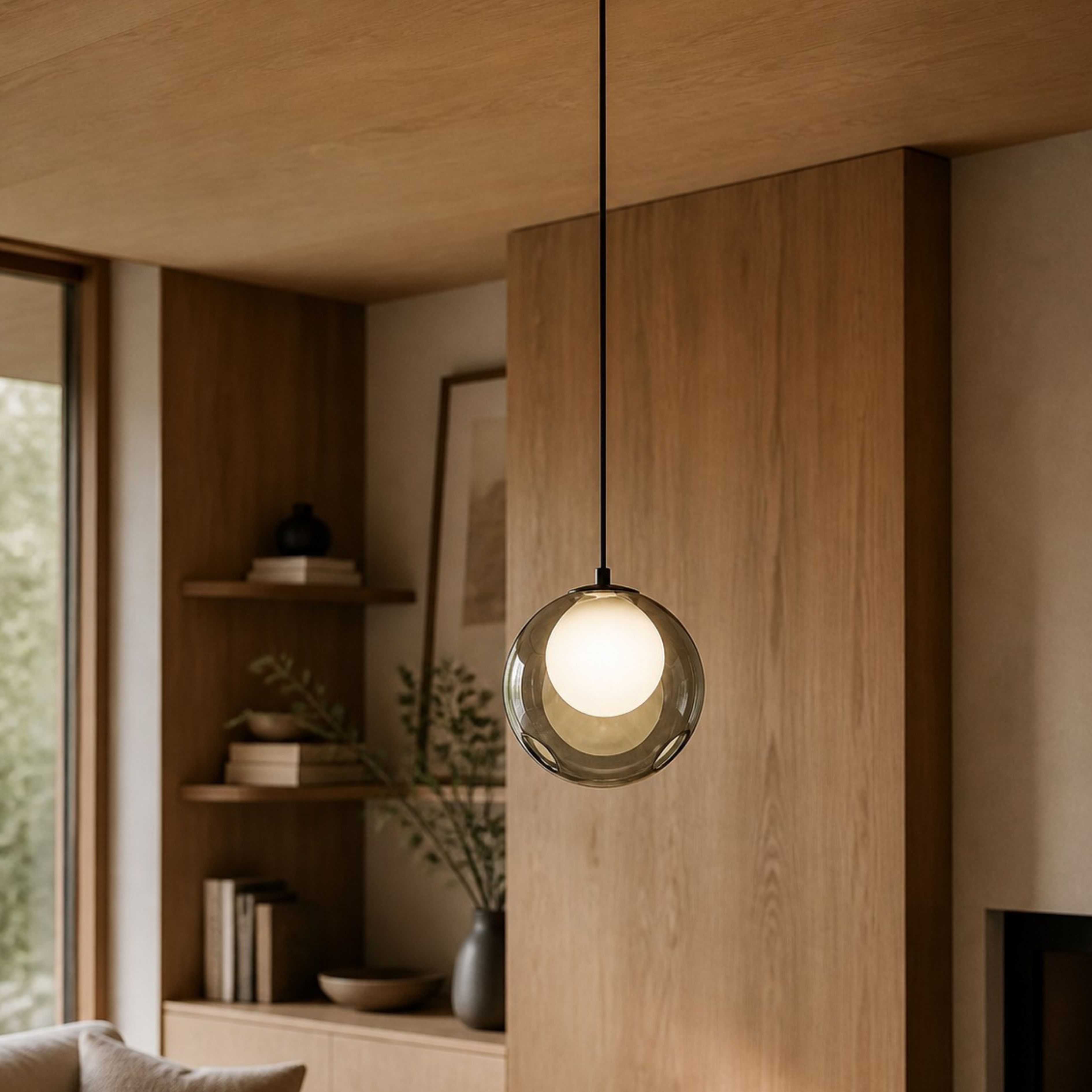 Red glass pendant in an interior