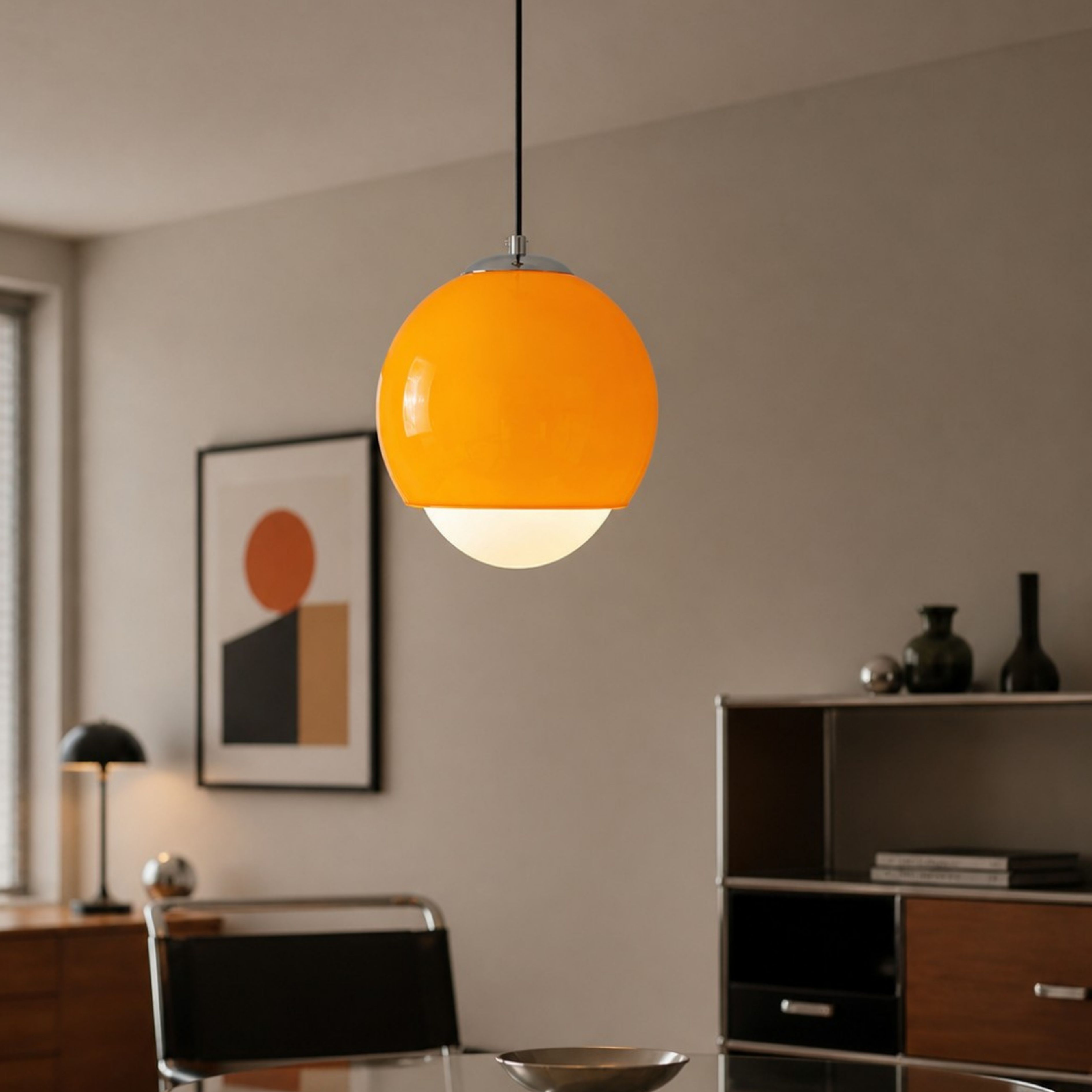 Orange glass pendant in an interior