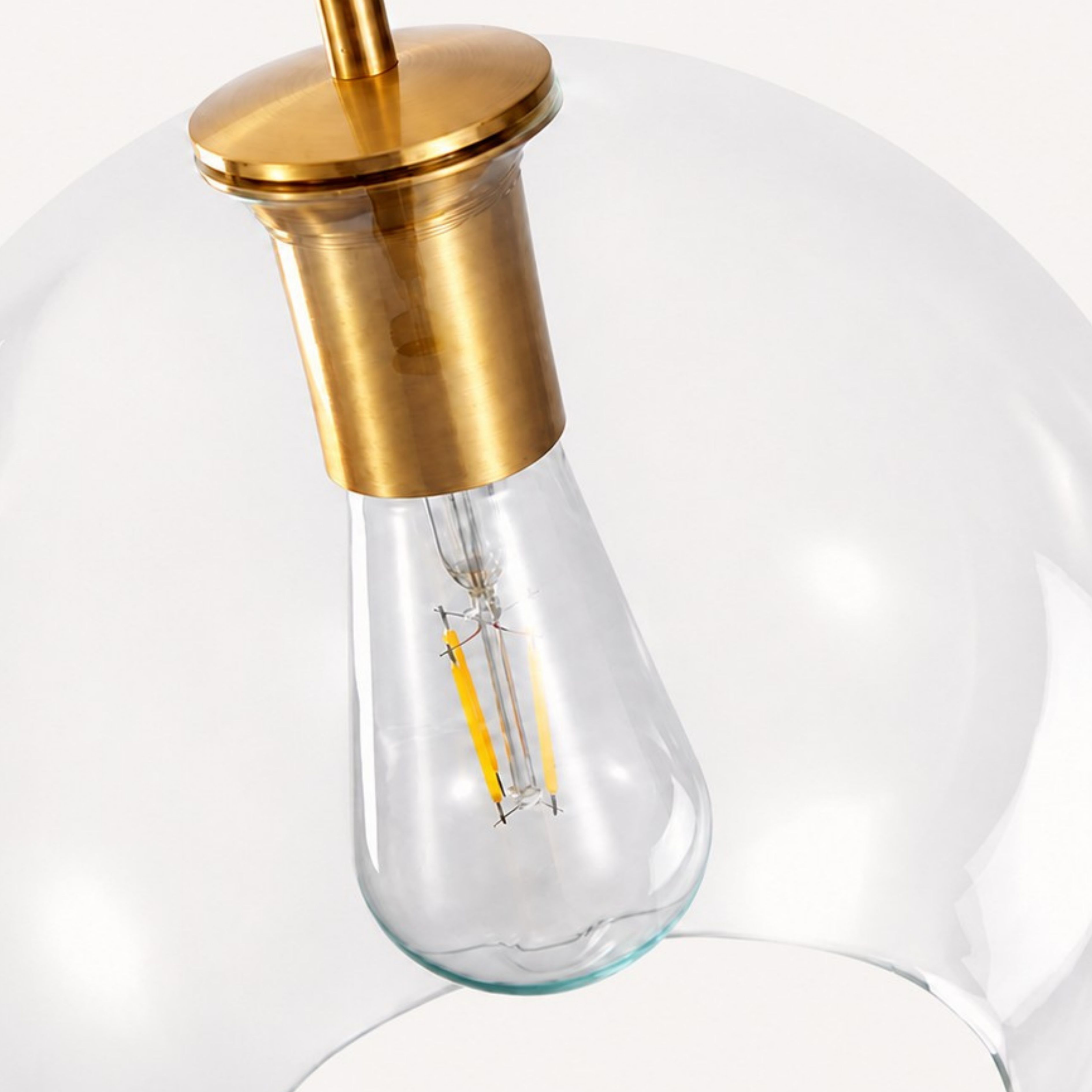 Clear glass globe and bulb holder detail