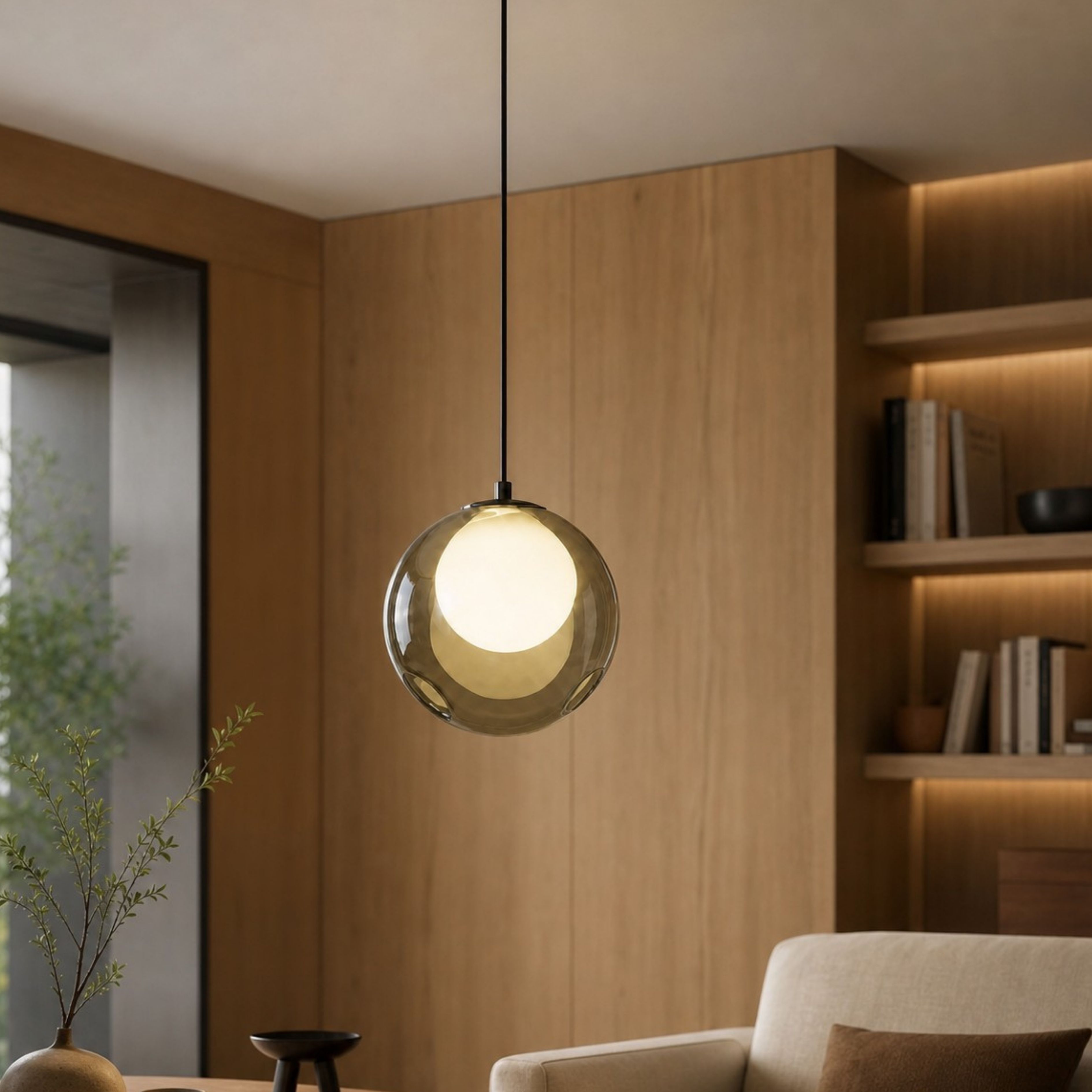 Orange glass pendant in an interior