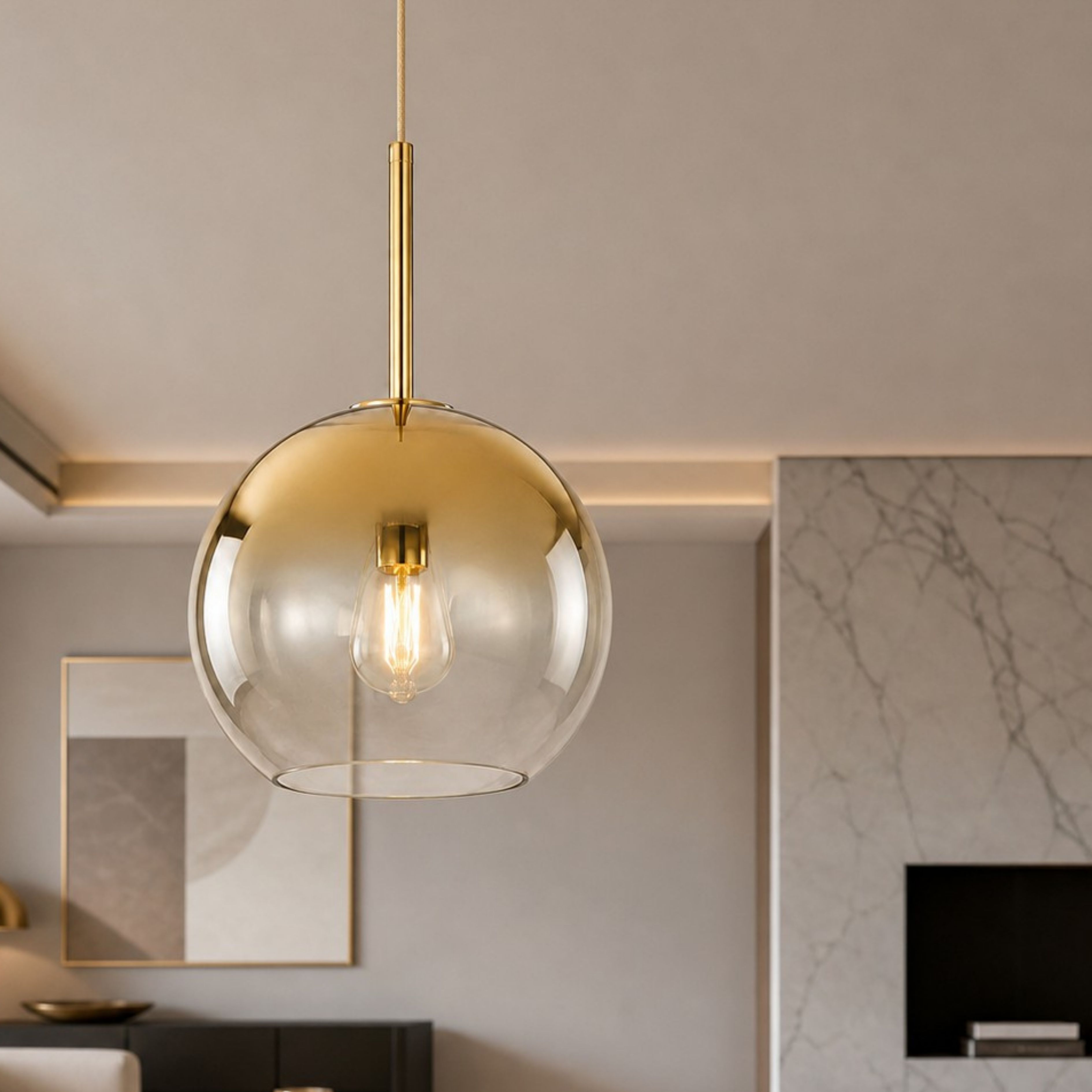 Gradient Gold Luma glass pendant in a contemporary room