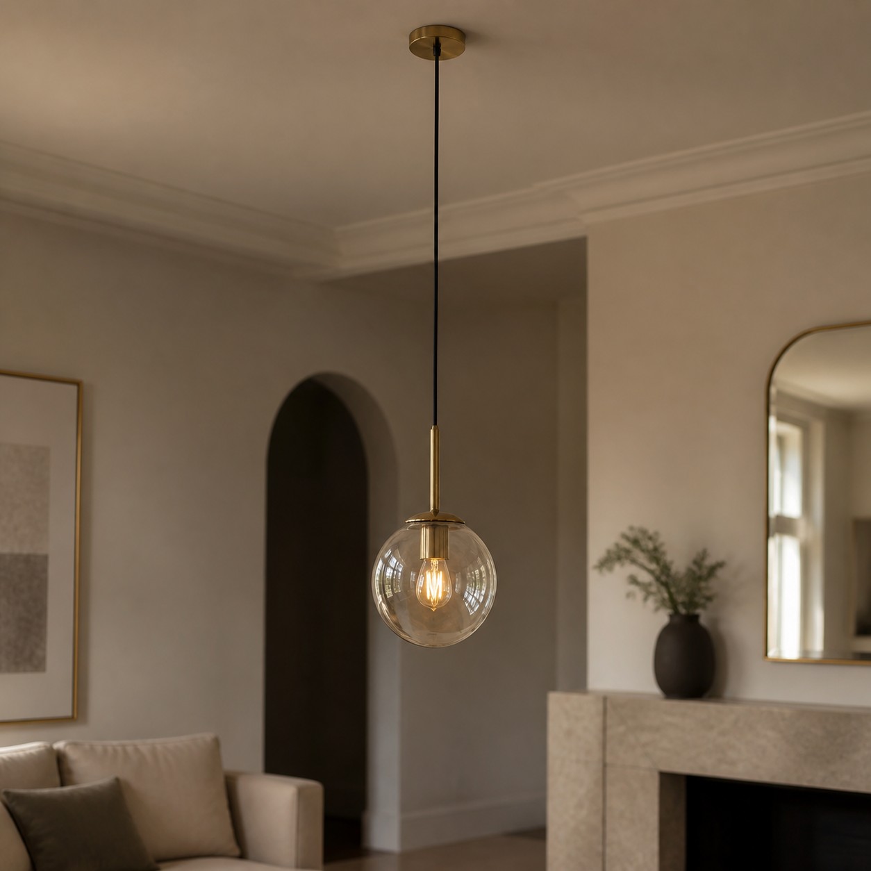 Brass cognac pendant in room