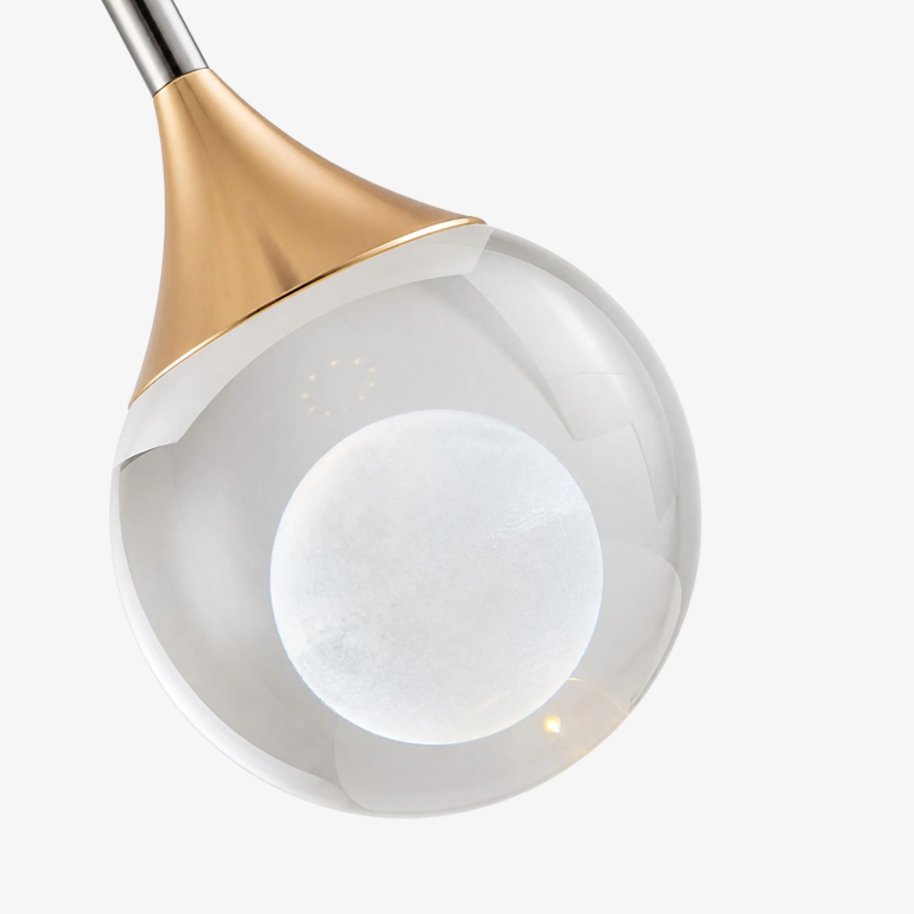 Clear glass shade and illuminated crystal orb detail