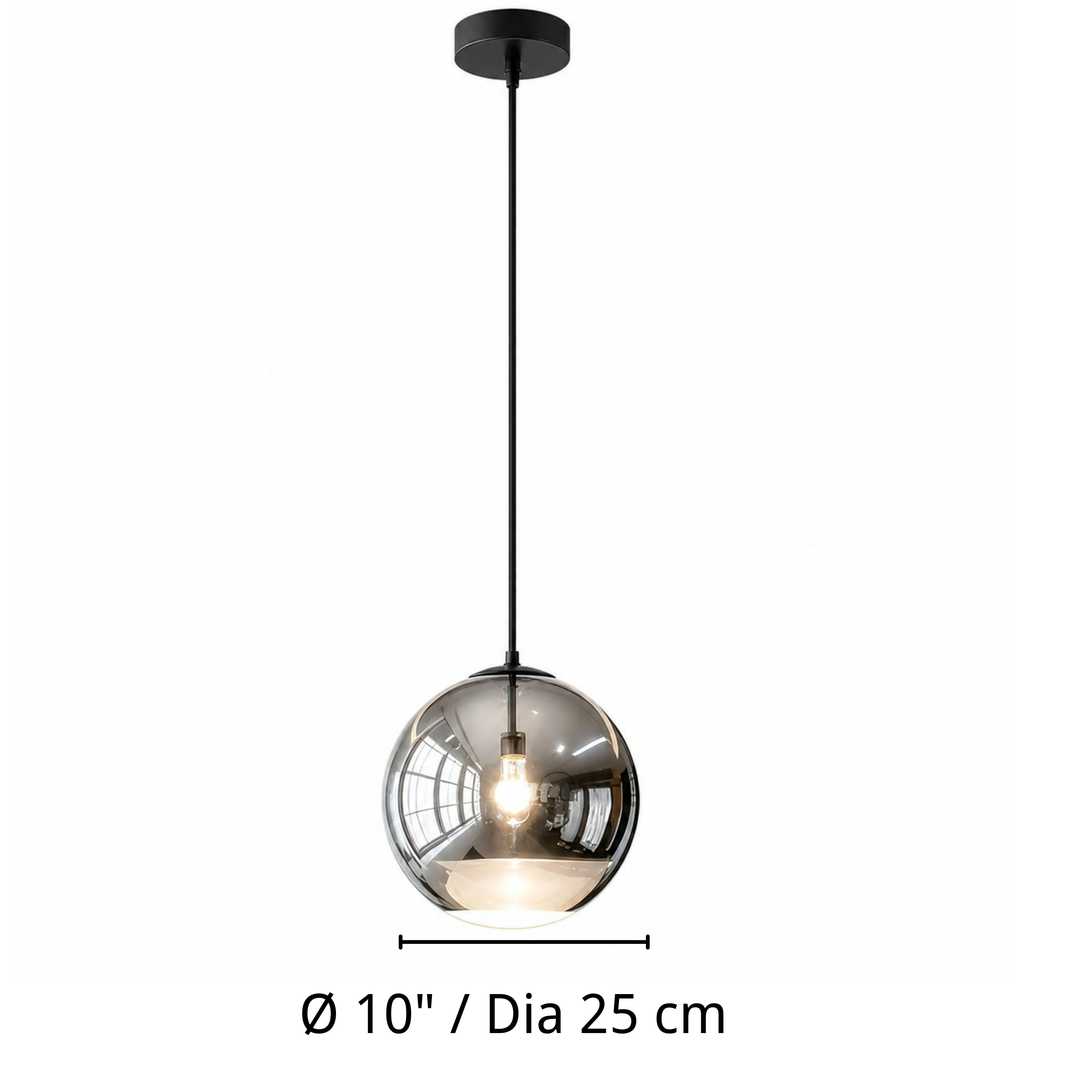 Luma mirrored globe pendant diameter 10 inches or 25 centimeters