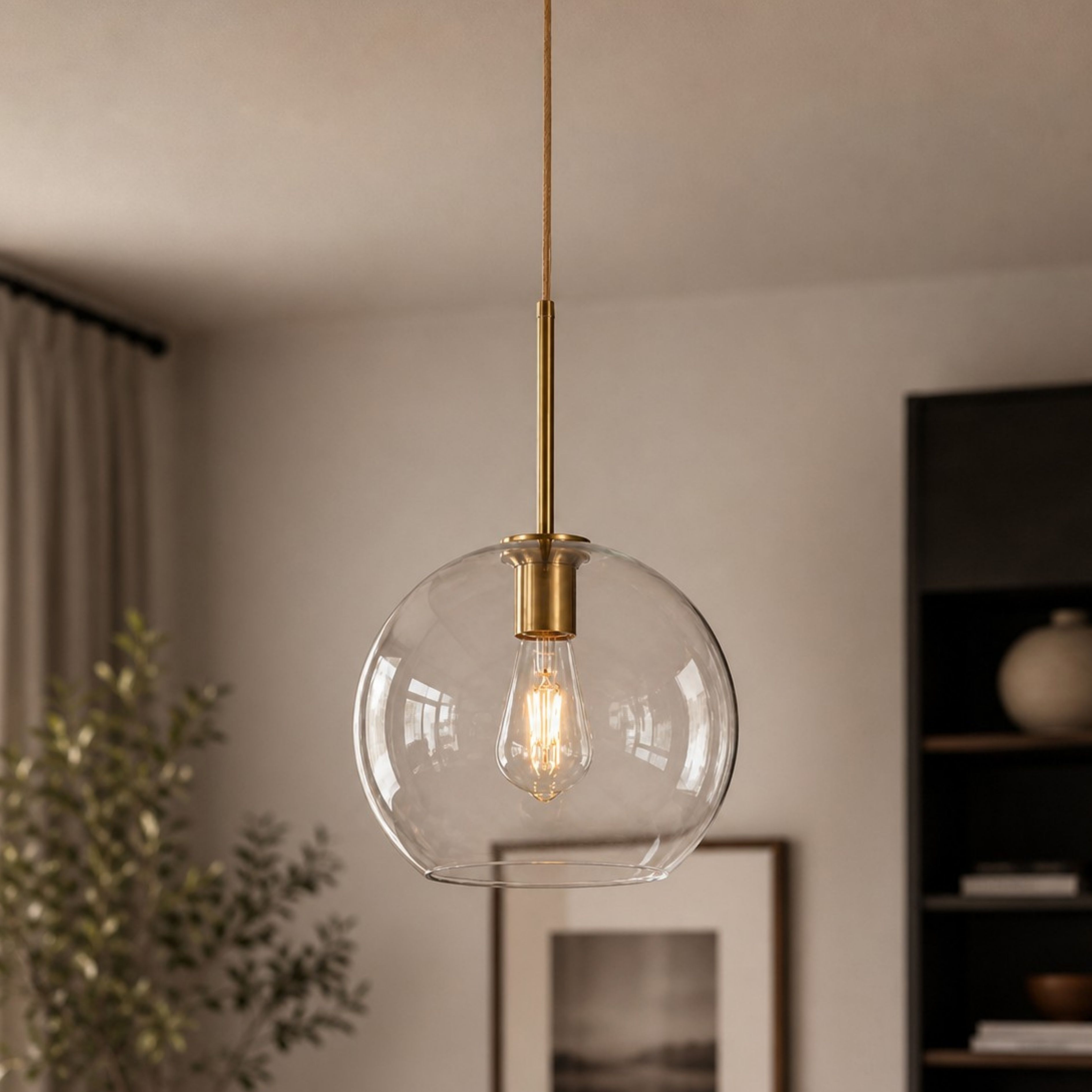 Clear Luma glass pendant in a warm modern interior