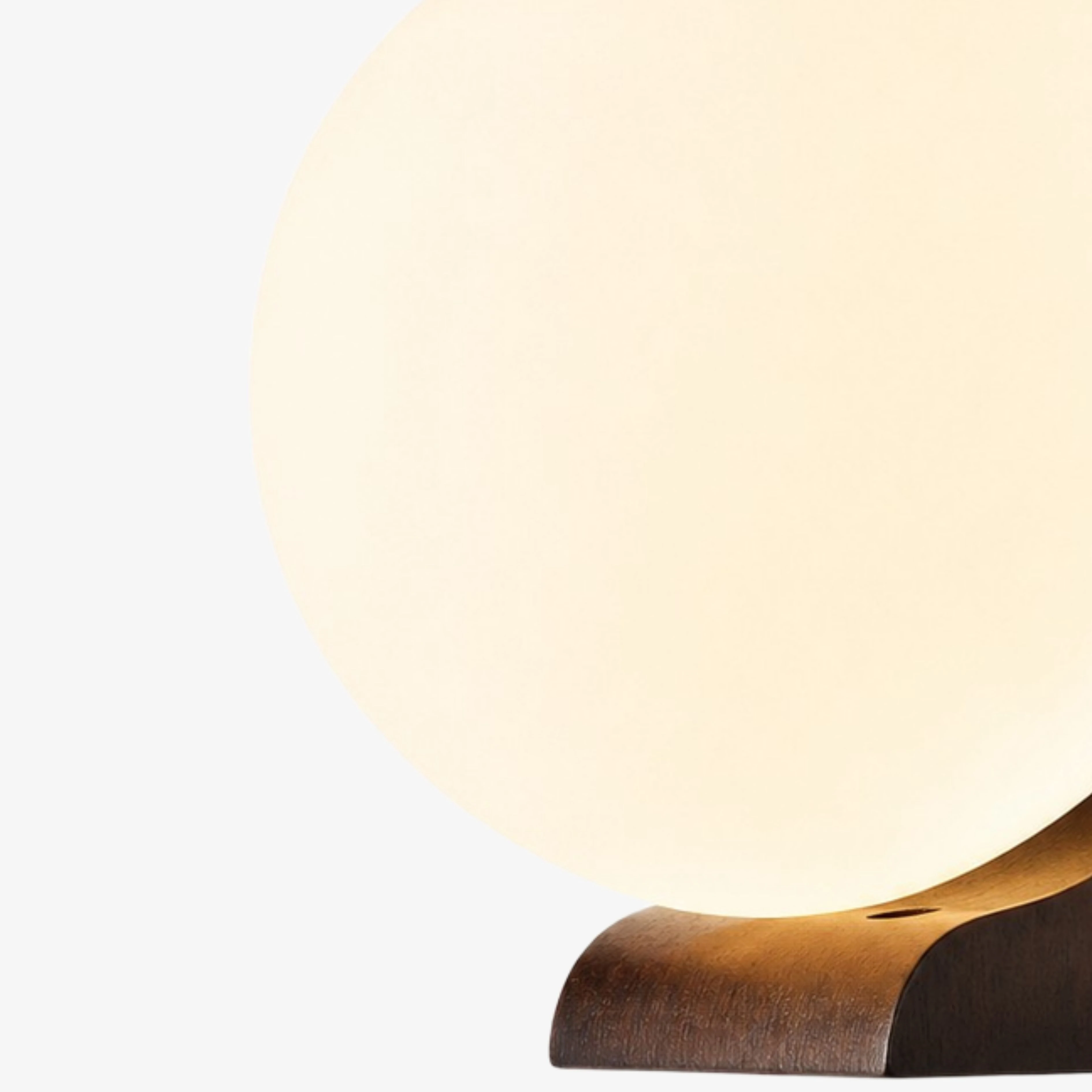 Close view of the one-head opal glass globe and wood base