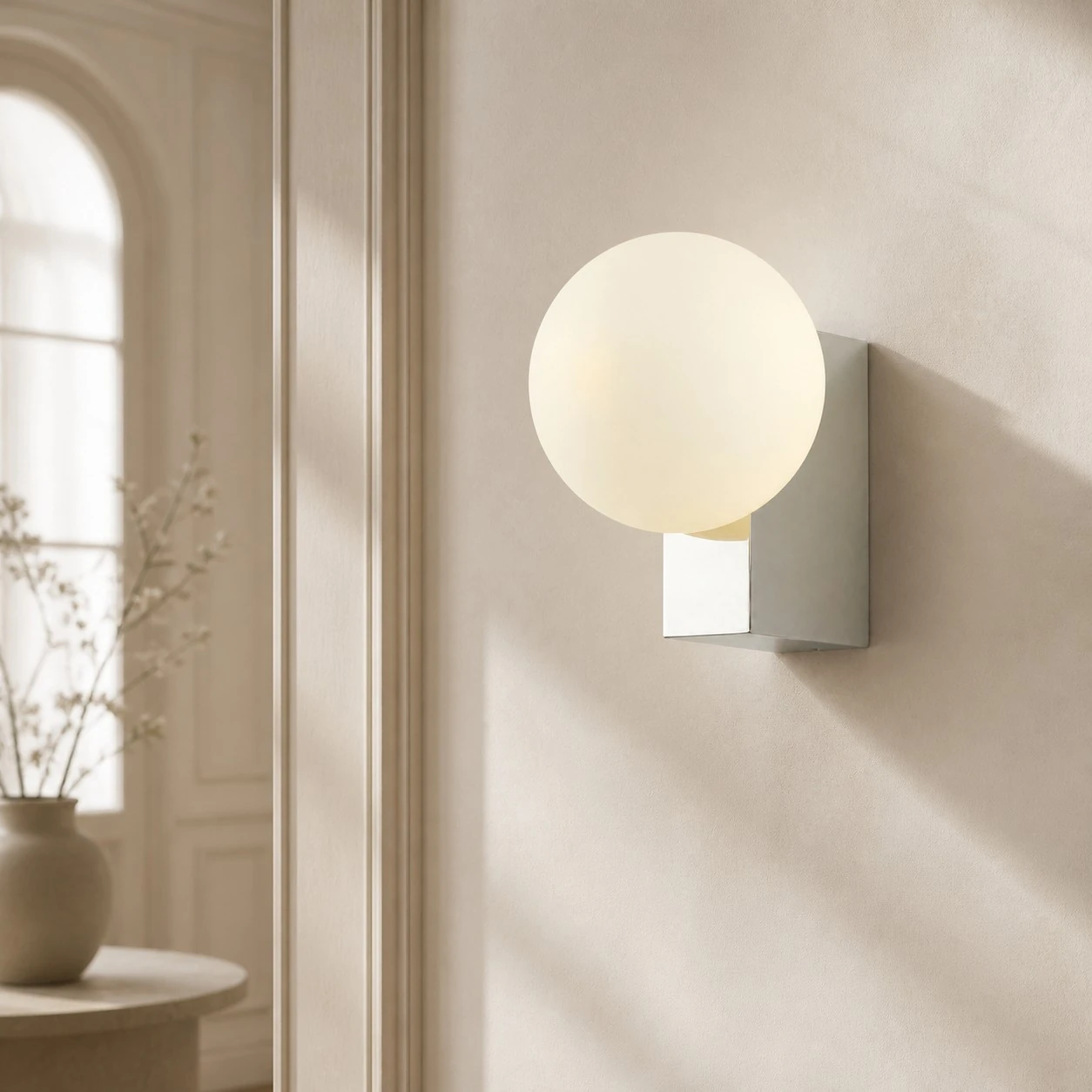 Chrome folded globe wall sconce in a bright interior