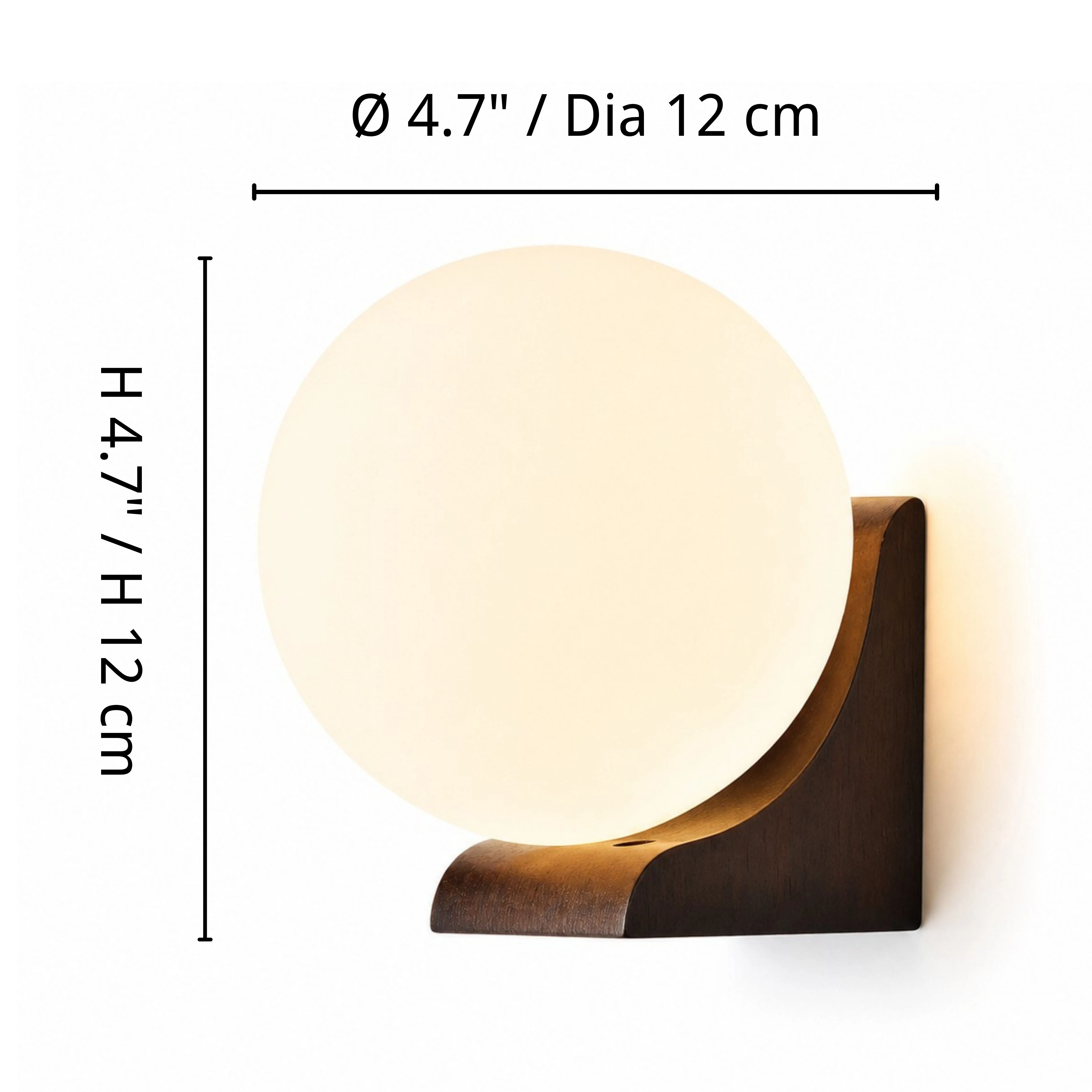 One-head Walnut globe wall sconce dimensions: diameter and height 12 centimeters