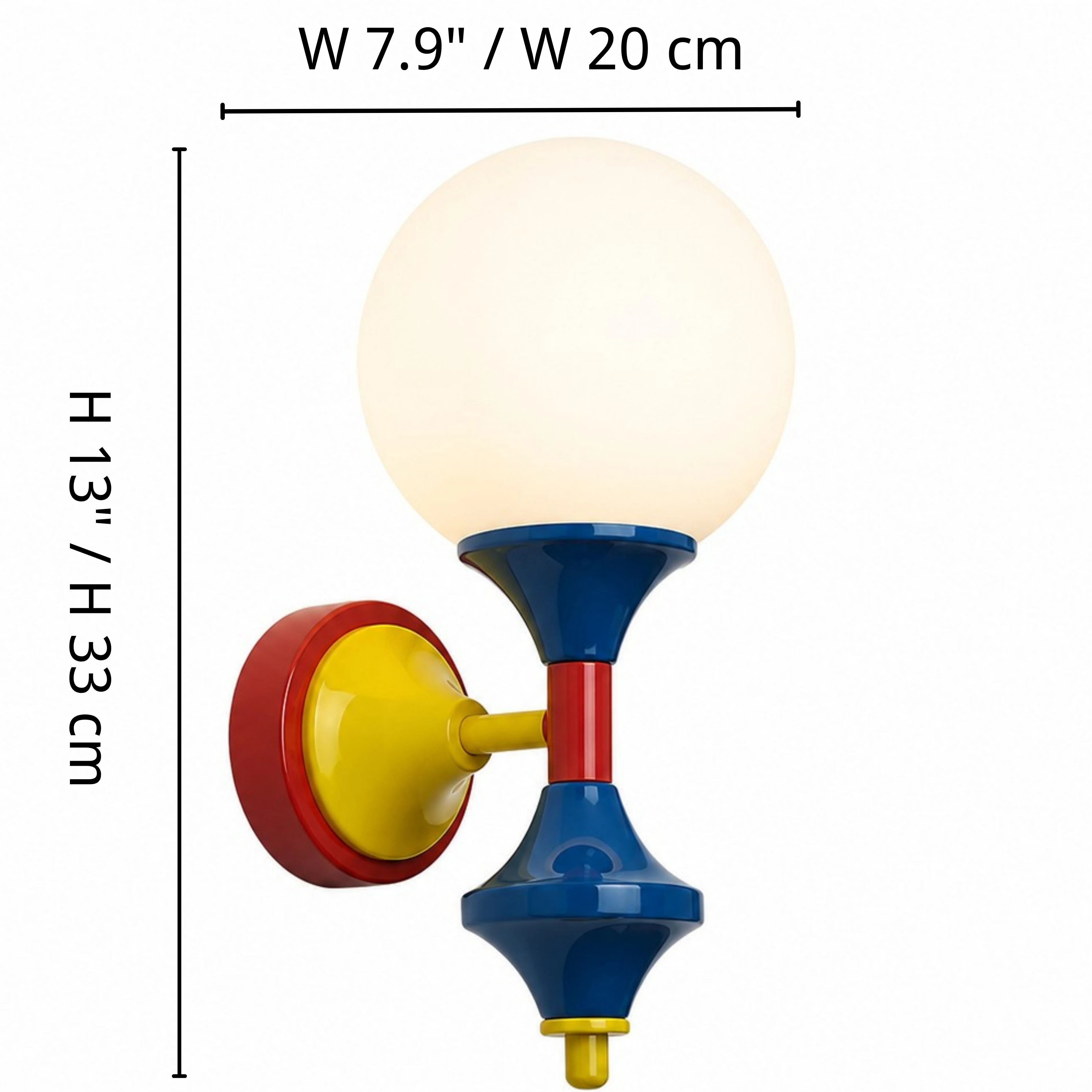 Luma Memphis wall sconce dimensions: width 20 centimeters and height 33 centimeters