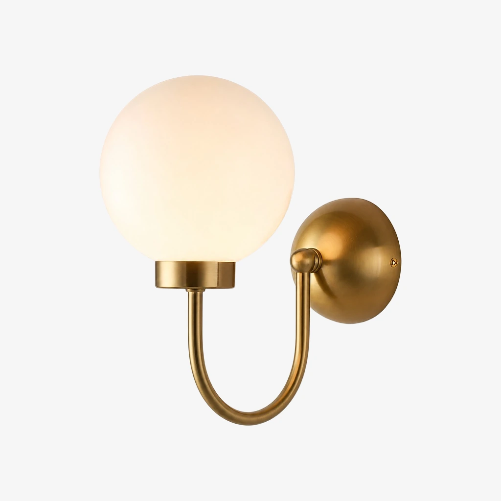 Style B Luma opal globe wall sconce in Natural Brass