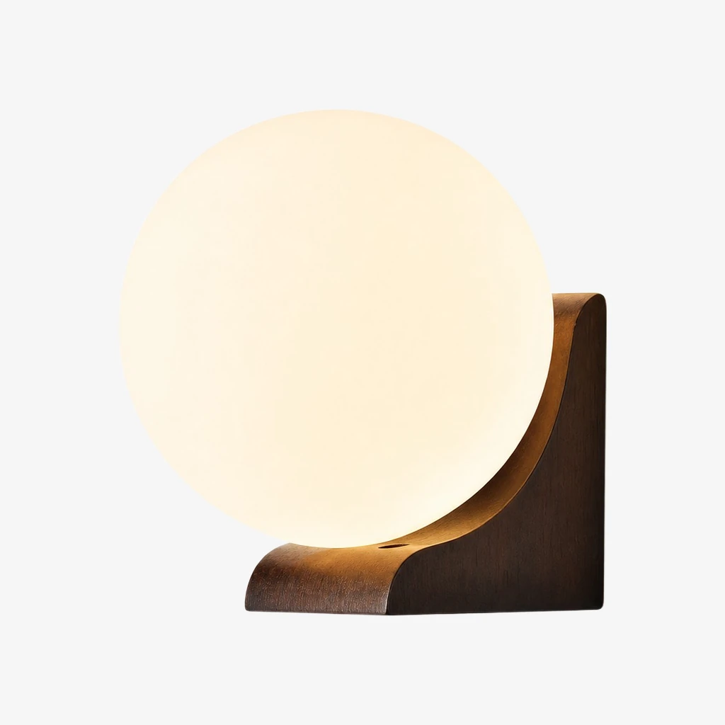 One-head Luma Walnut globe wall sconce