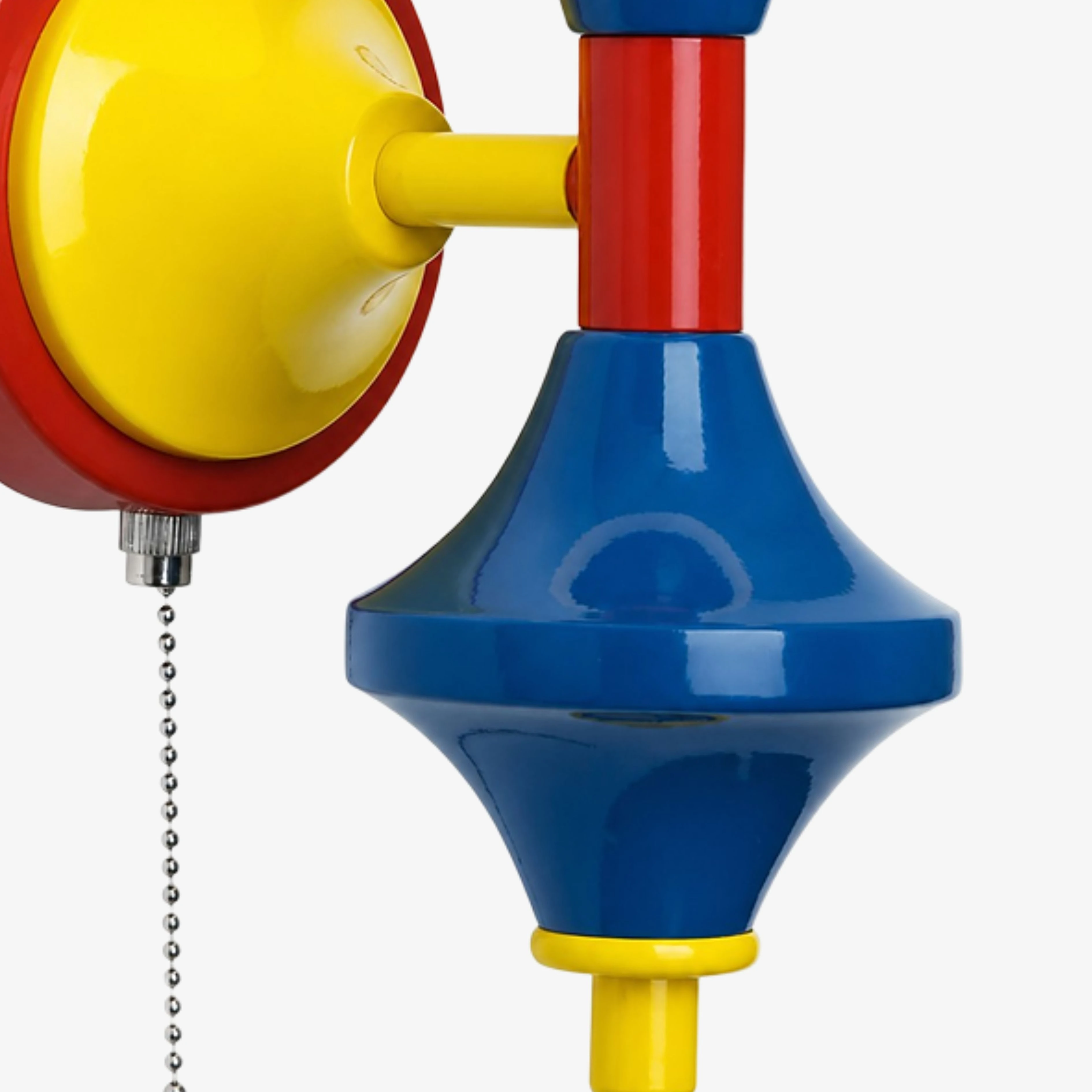 Close view of the blue sculptural metal body