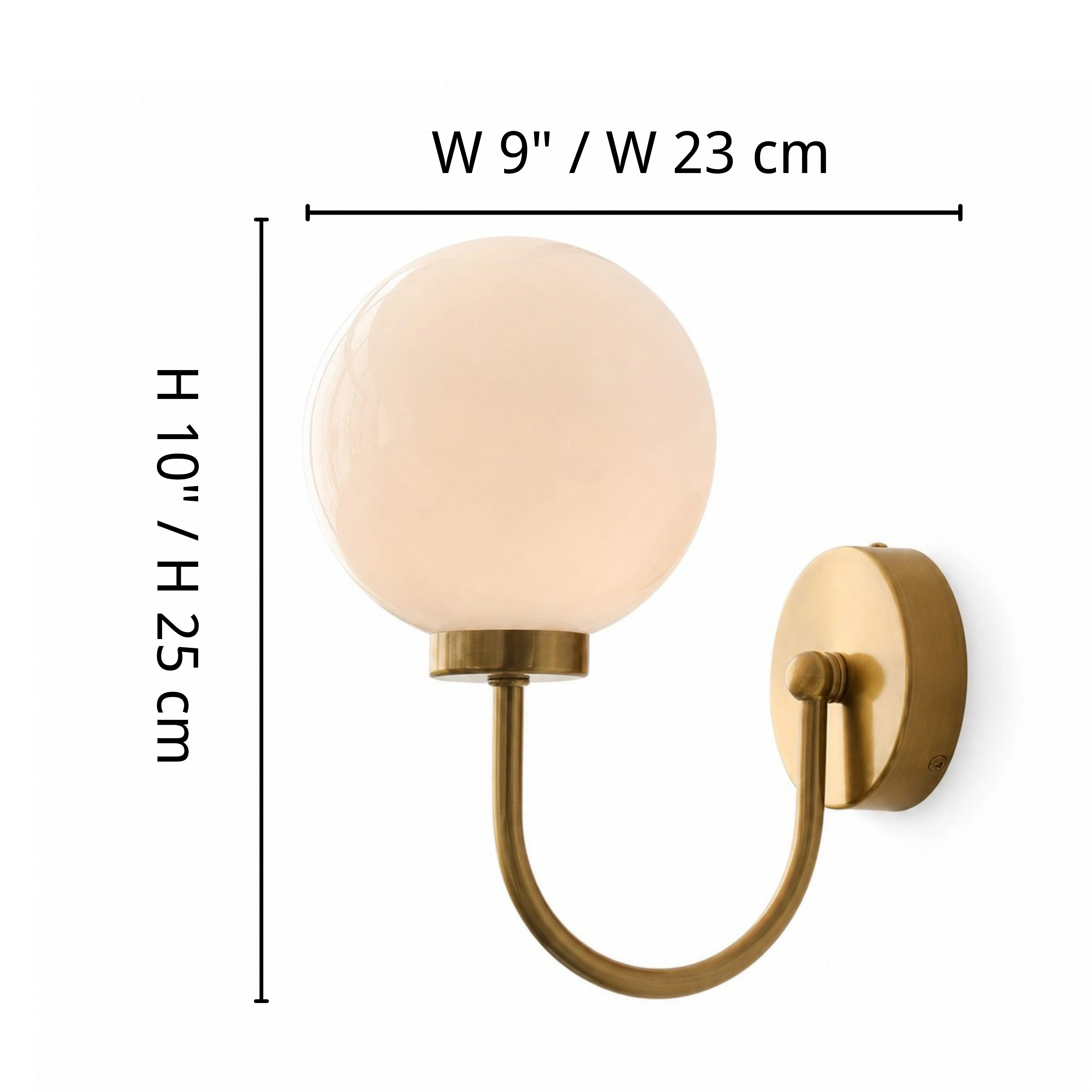 Luma wall sconce dimensions: width 9 inches or 23 centimeters and height 10 inches or 25 centimeters