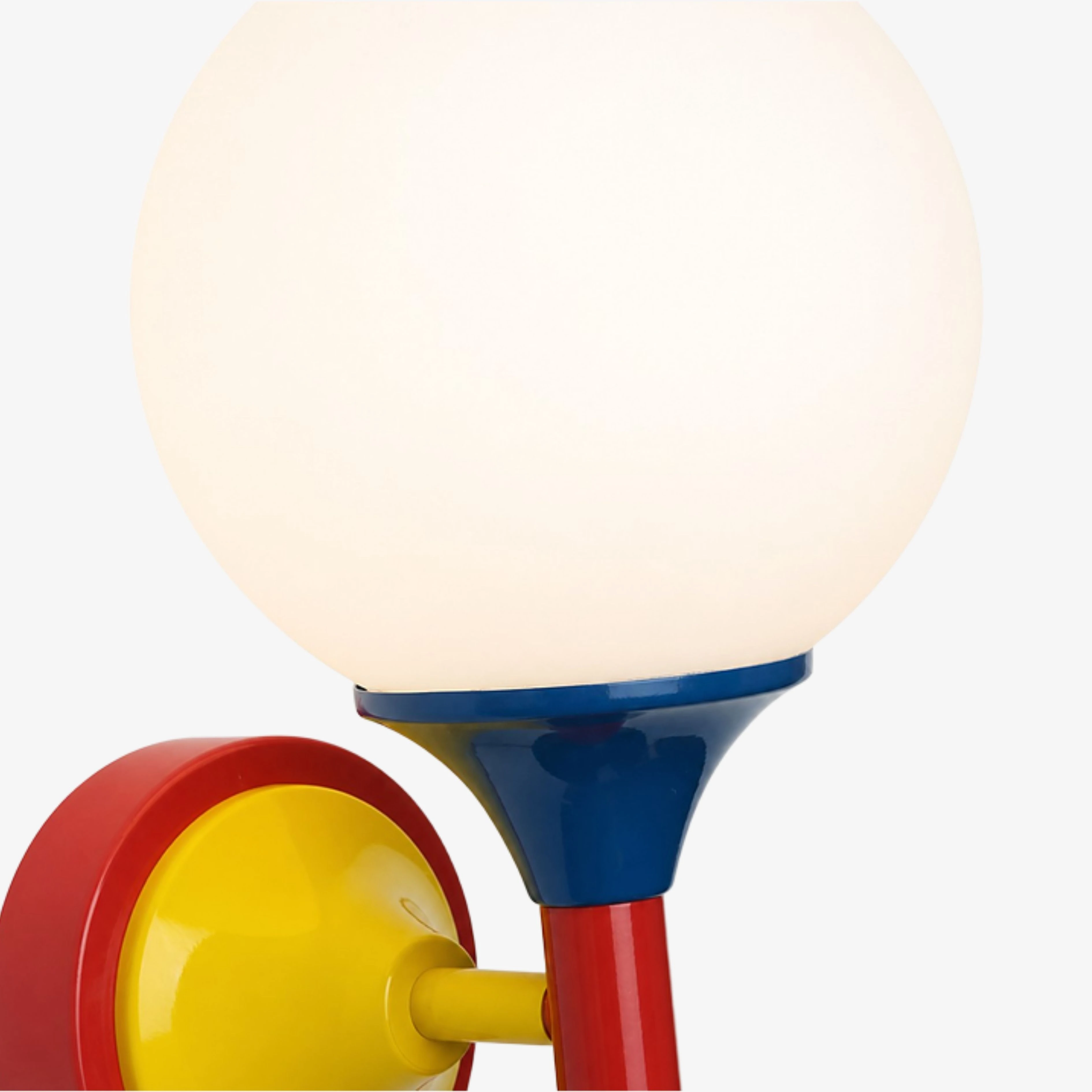 Close view of the opal glass globe and blue holder
