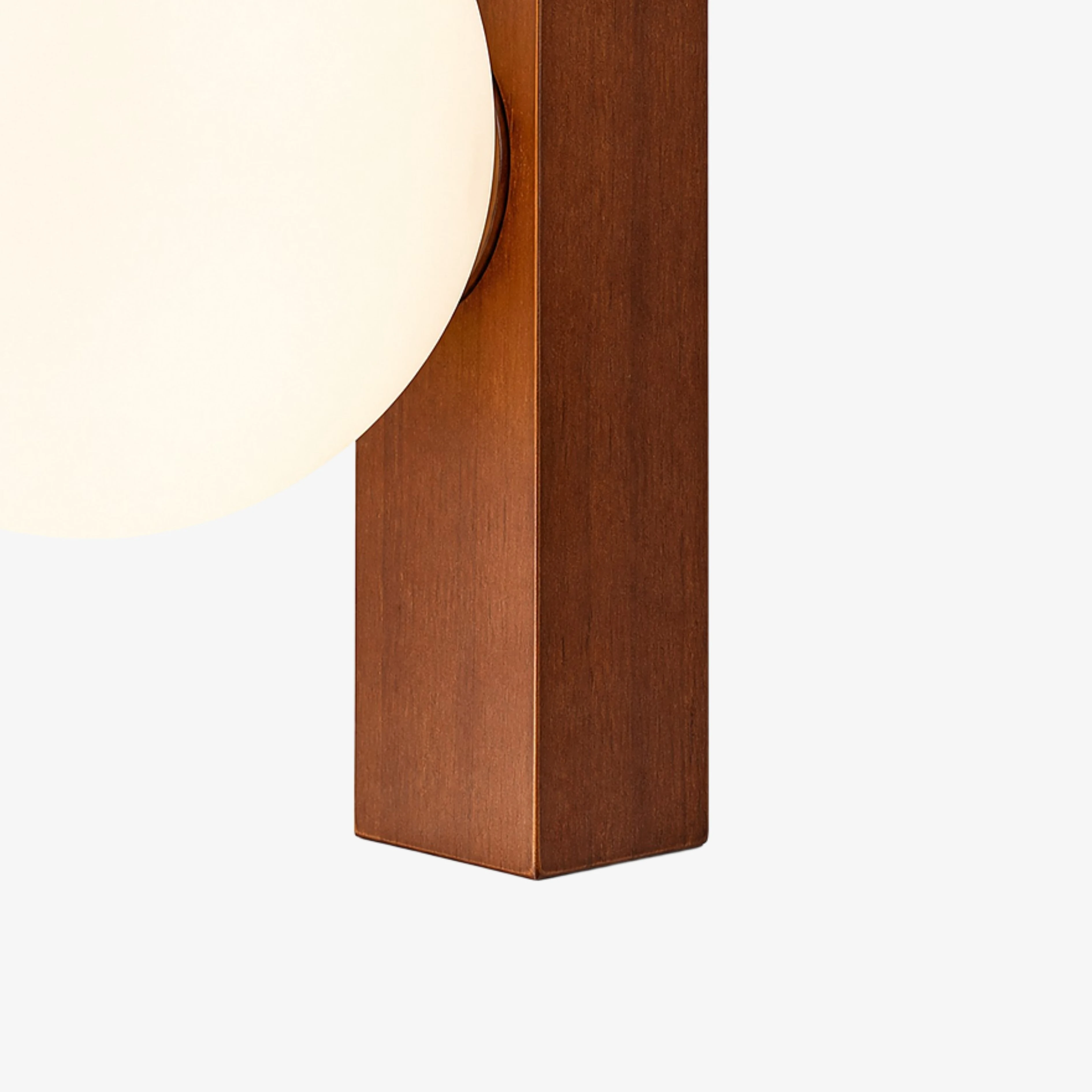 Close view of the globe connection and wood profile