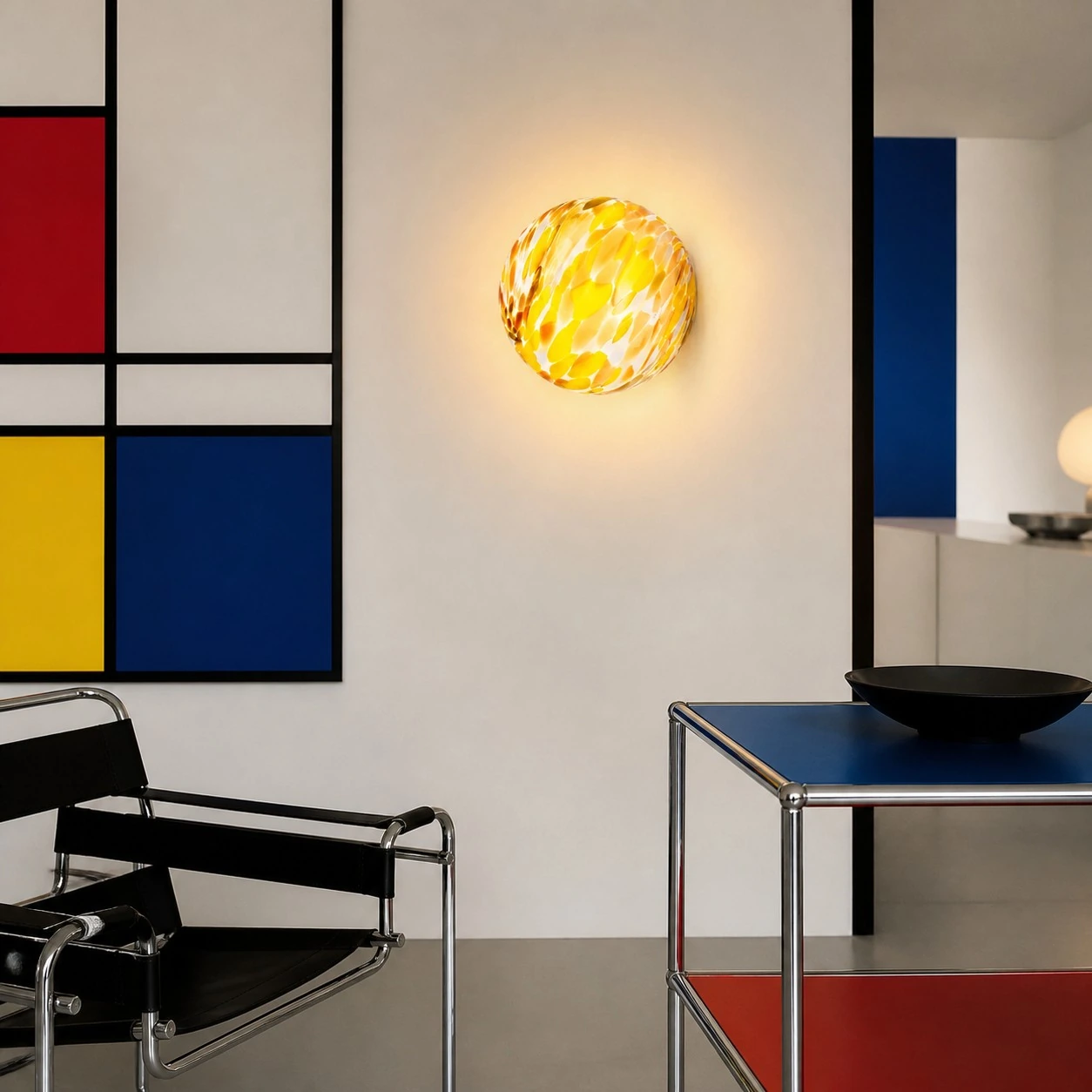 Multicolor Luma glass wall sconce in a modern interior