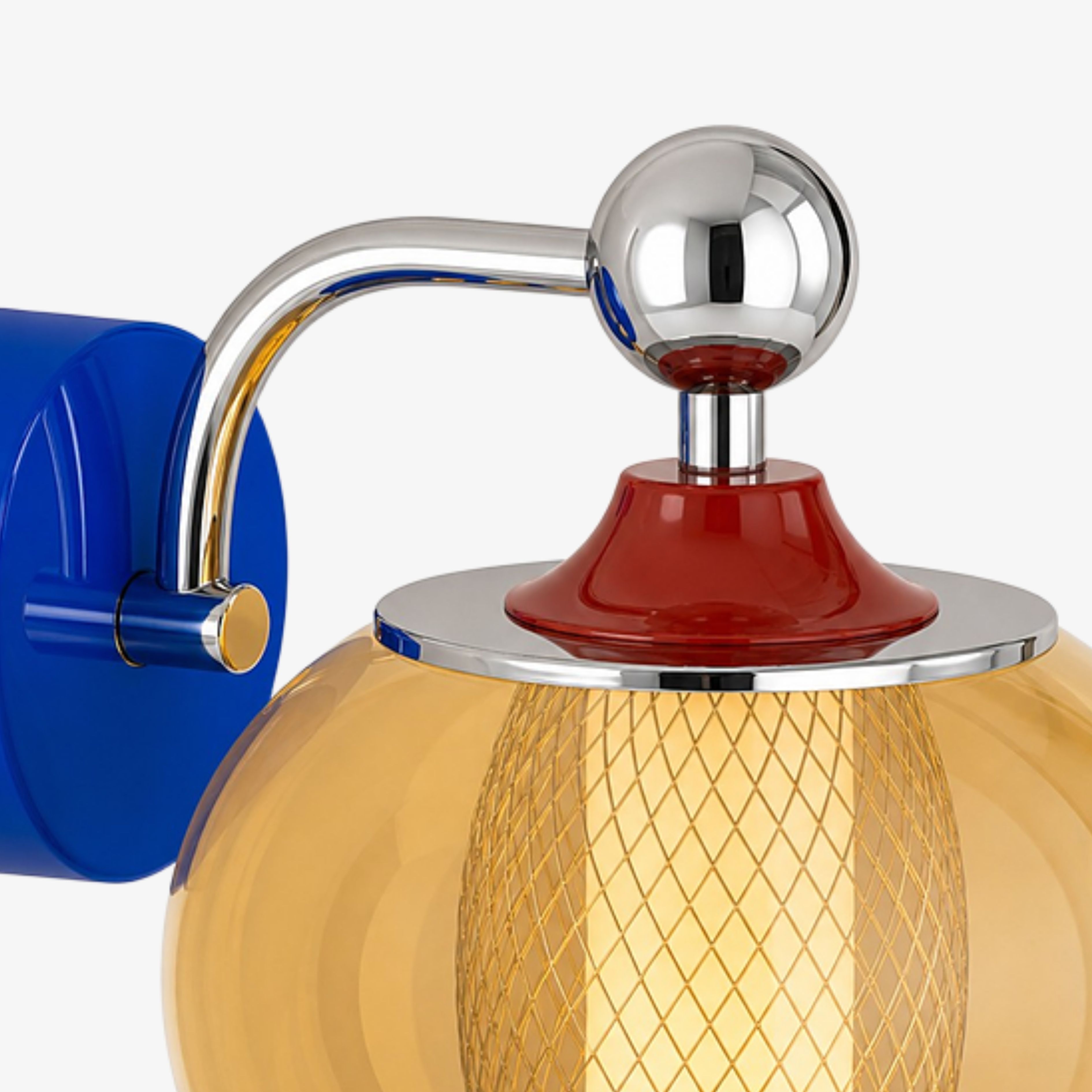 Multicolor metal arm and glass globe detail