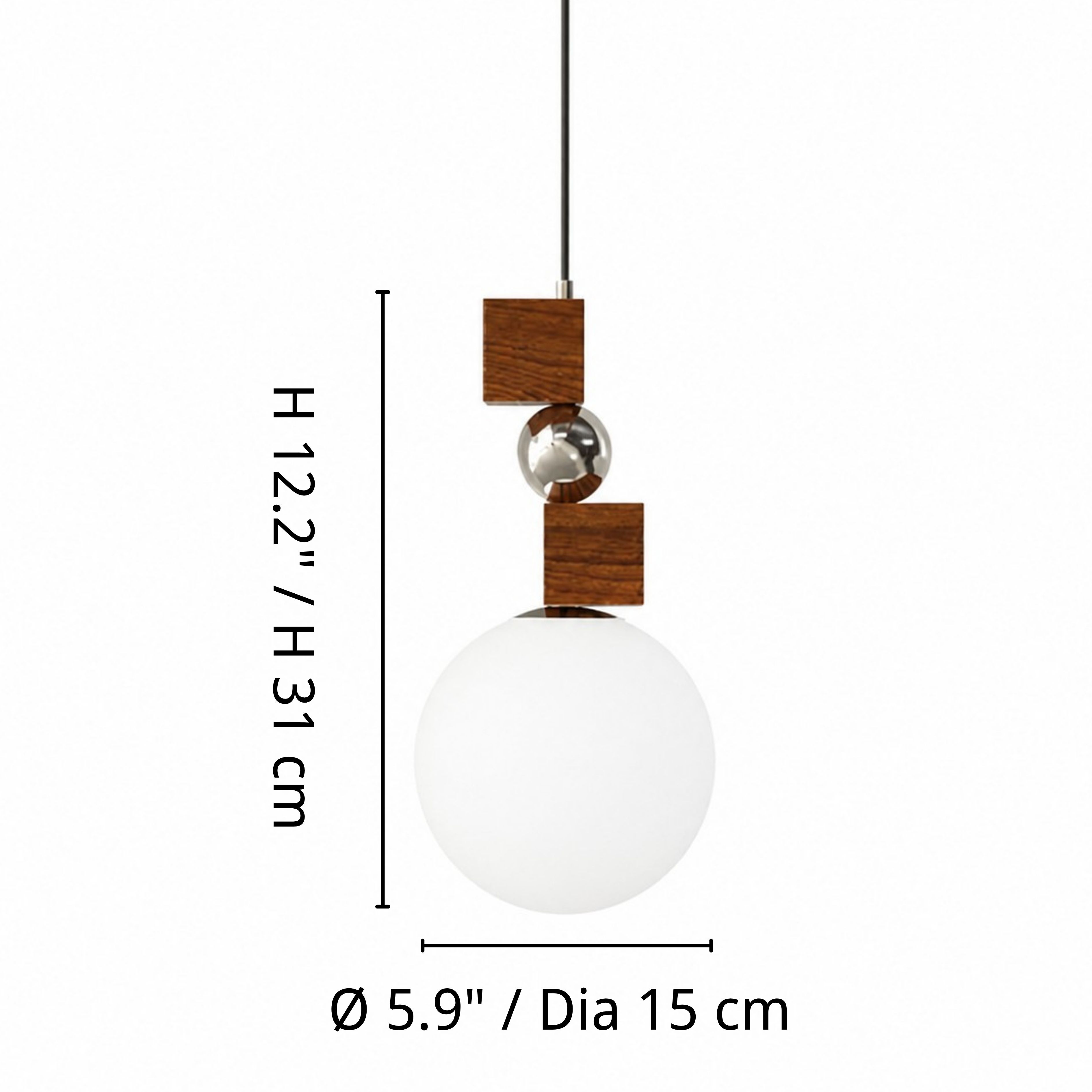 Luma pendant light dimensions: diameter 5.9 inches or 15 centimeters and height 12.2 inches or 31 centimeters