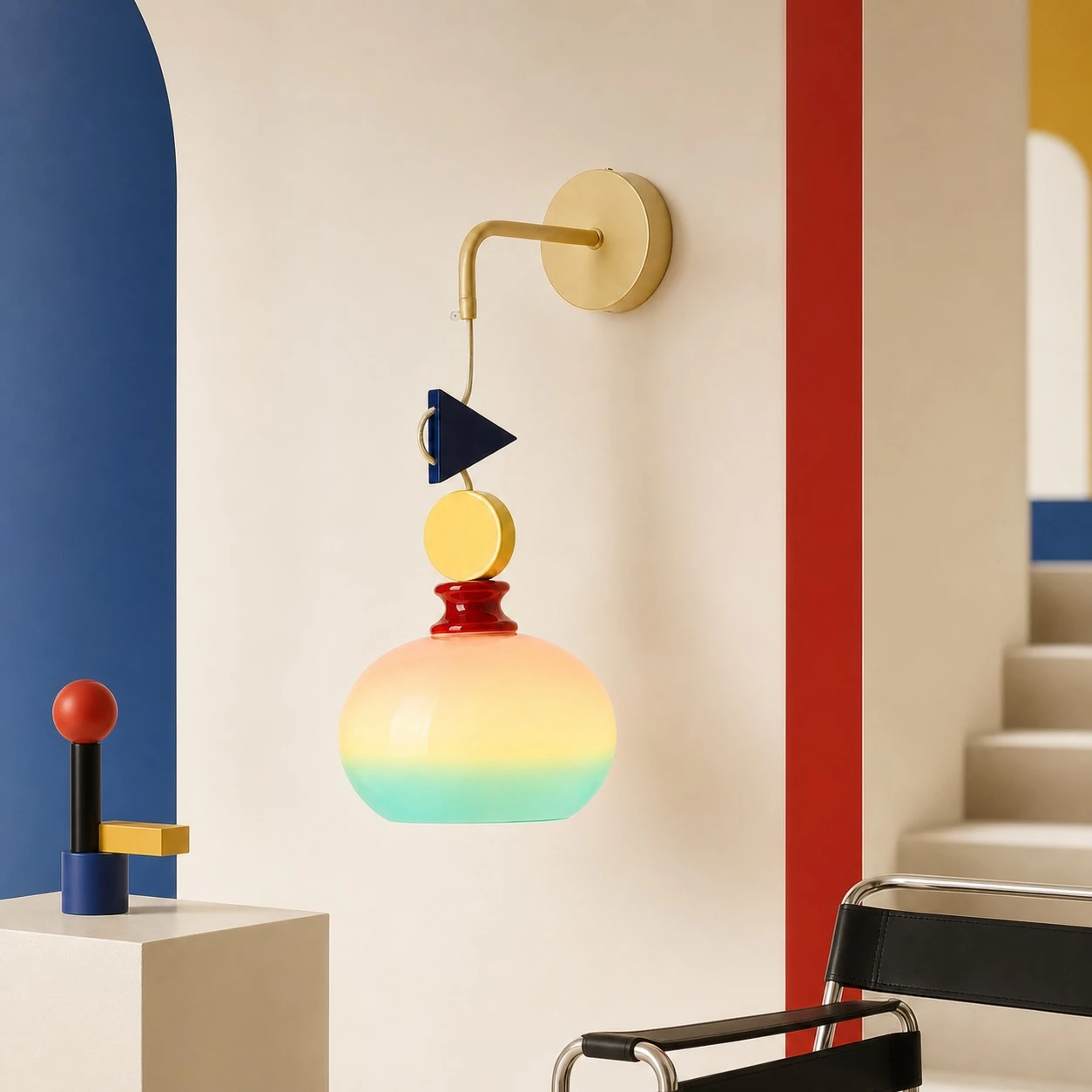 Shade C Multicolor wall sconce in a graphic interior