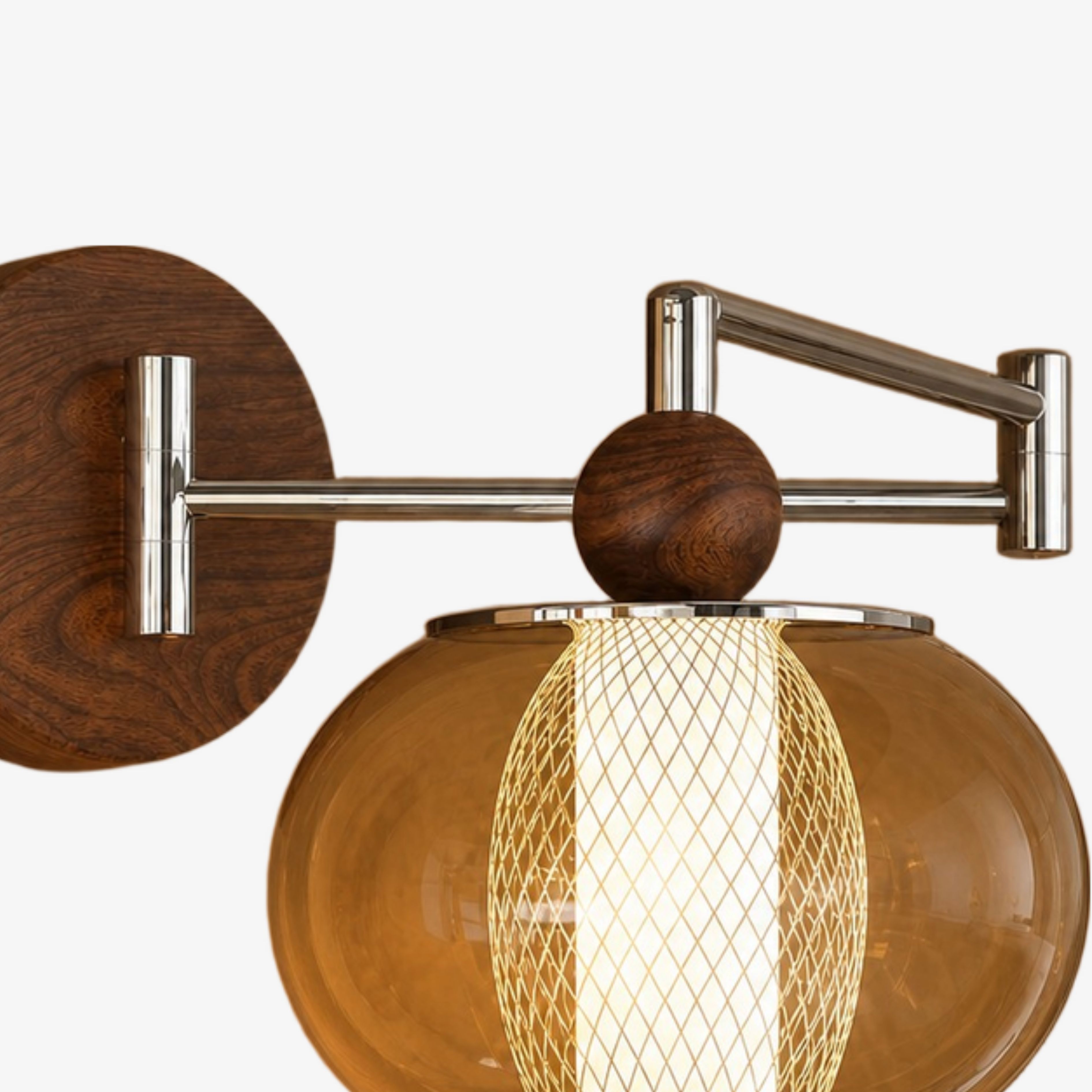 Walnut wall sconce joints and mesh core detail