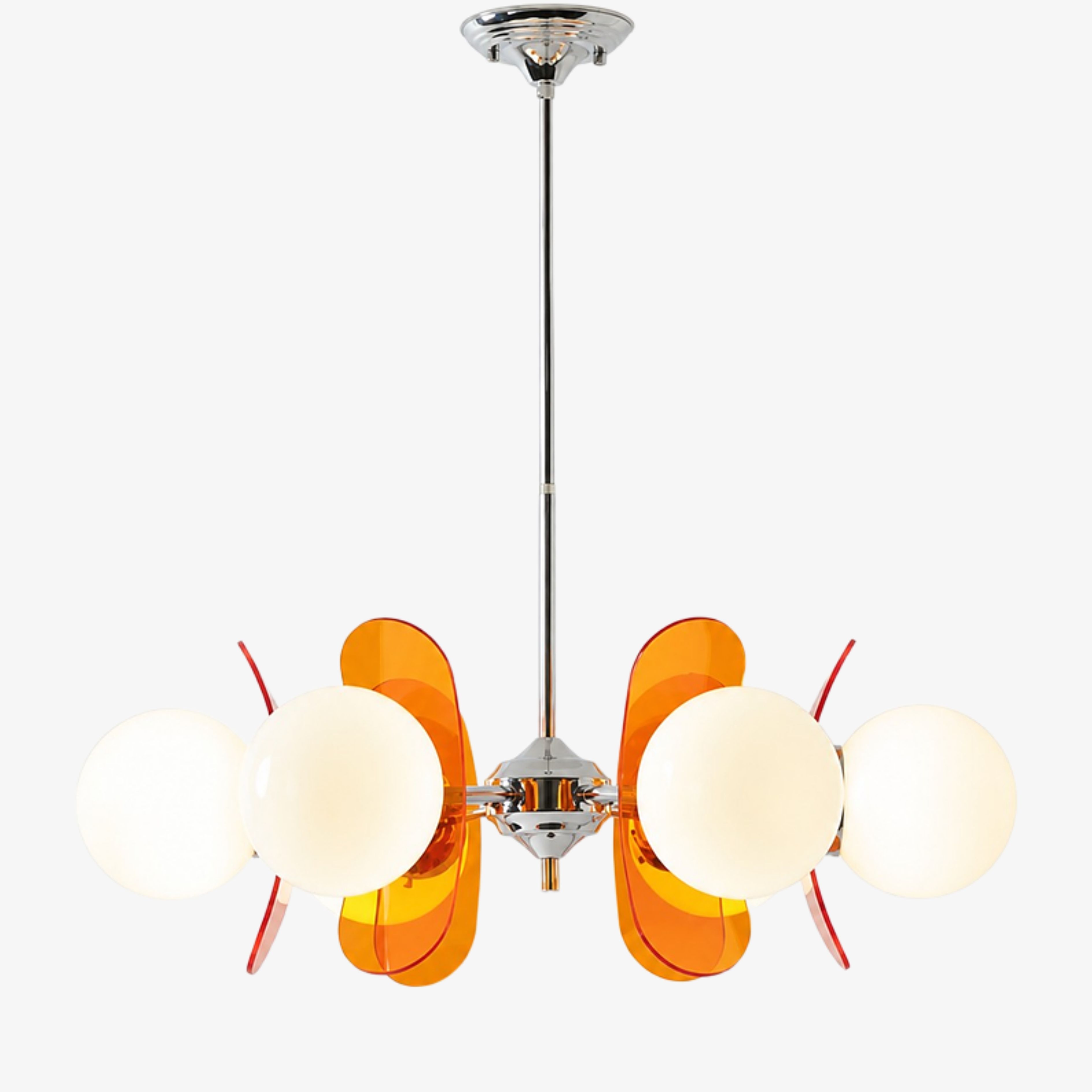 Luma six-head Orange acrylic petal chandelier