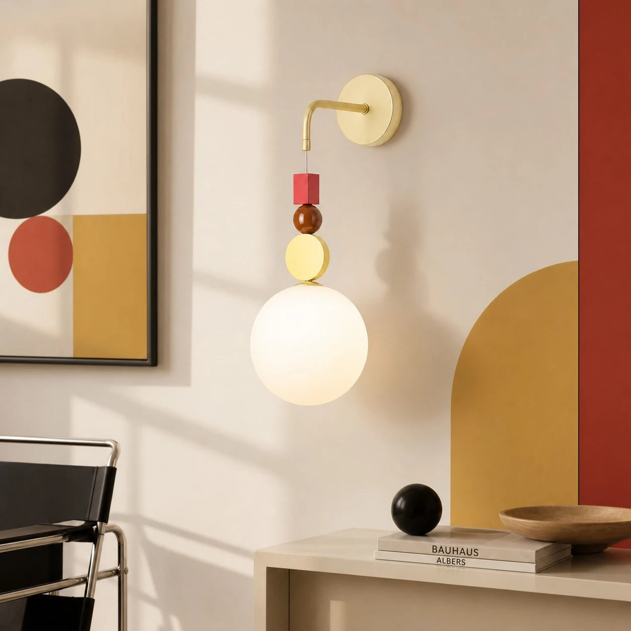 Shade A Cream White wall sconce in a Bauhaus-inspired interior