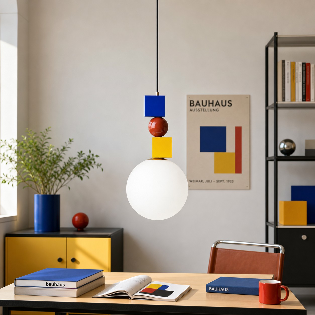 Luma Multicolor geometric pendant light in a Bauhaus home office