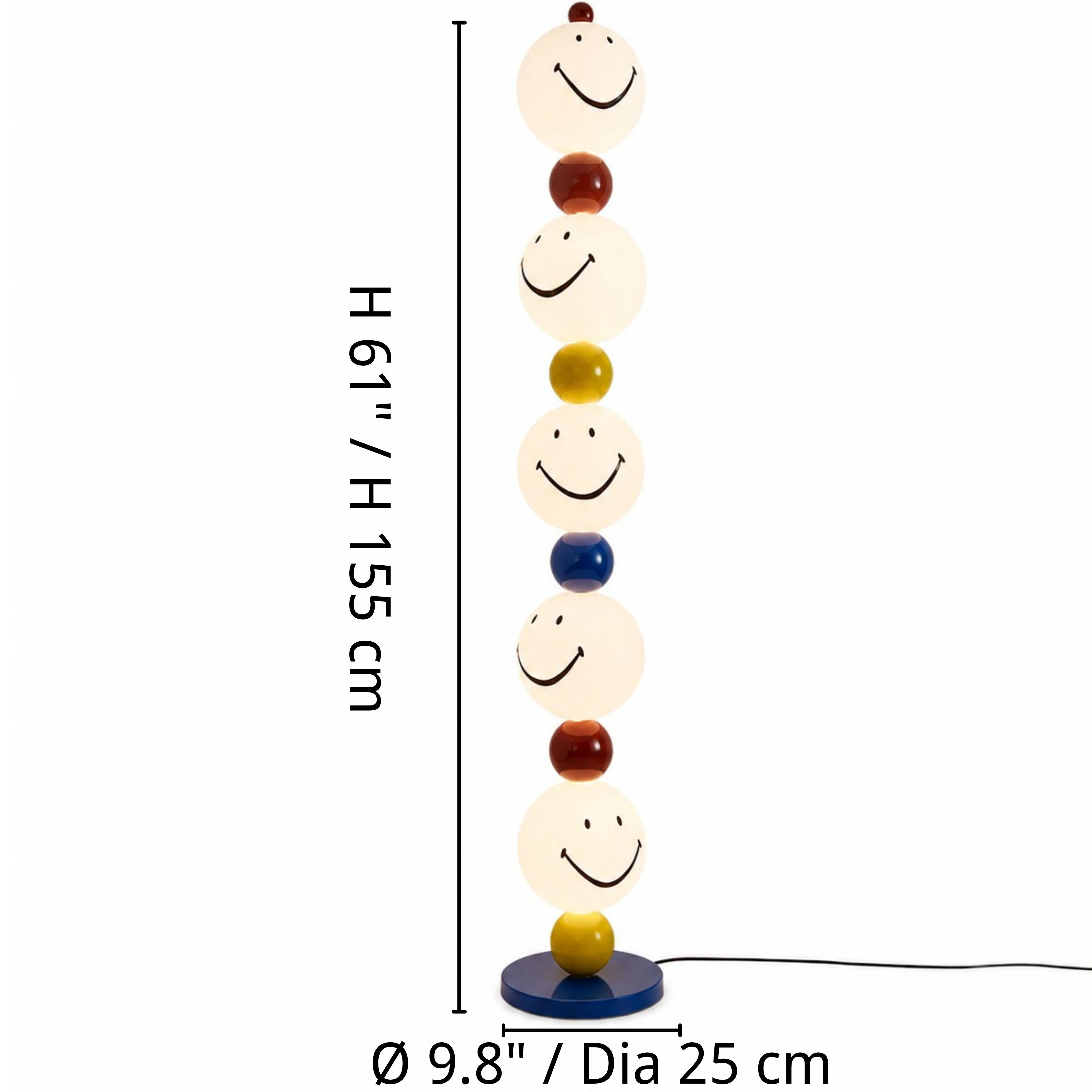 Luma smiley stack floor lamp dimensions: diameter 25 centimeters and height 155 centimeters