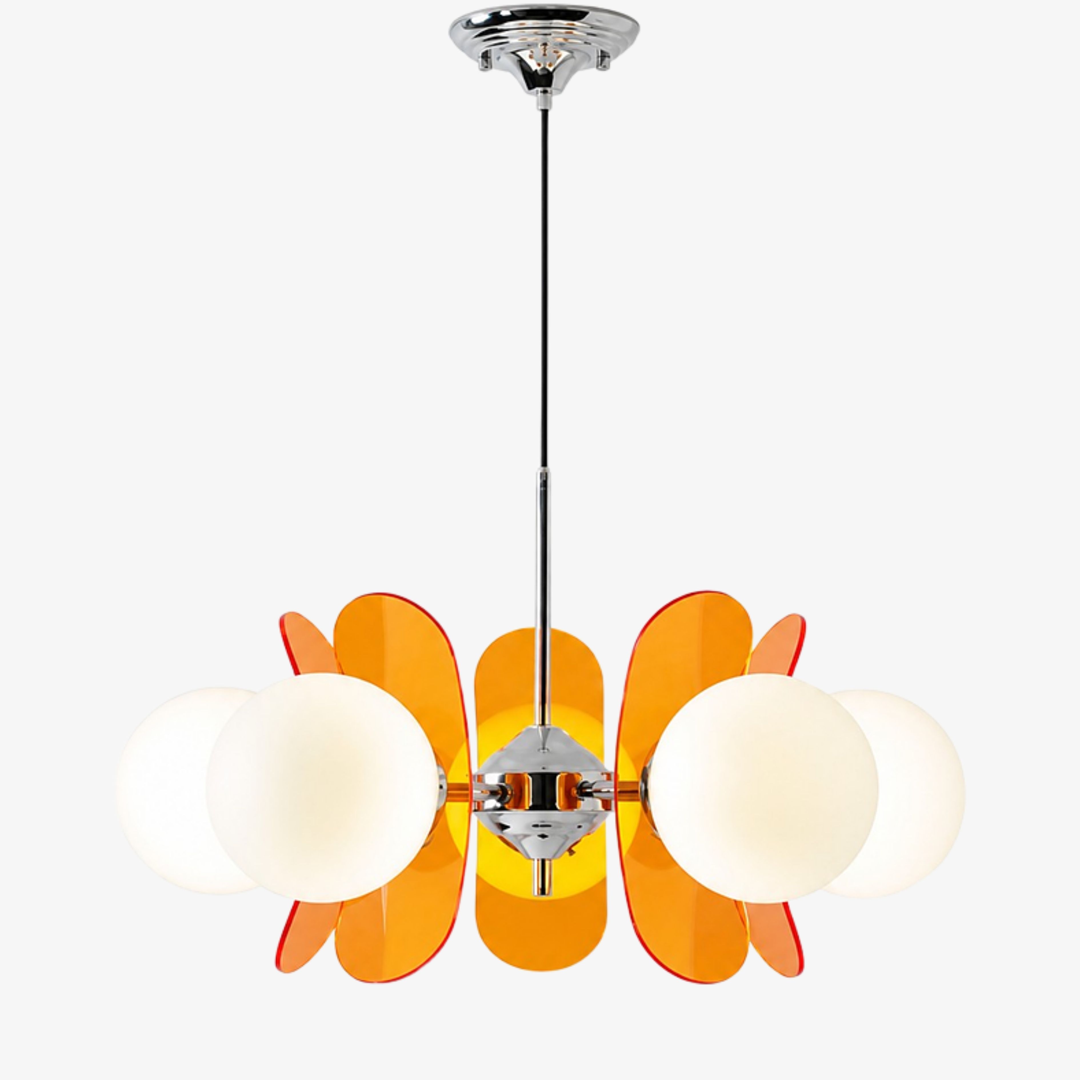 Luma five-head Orange acrylic petal chandelier