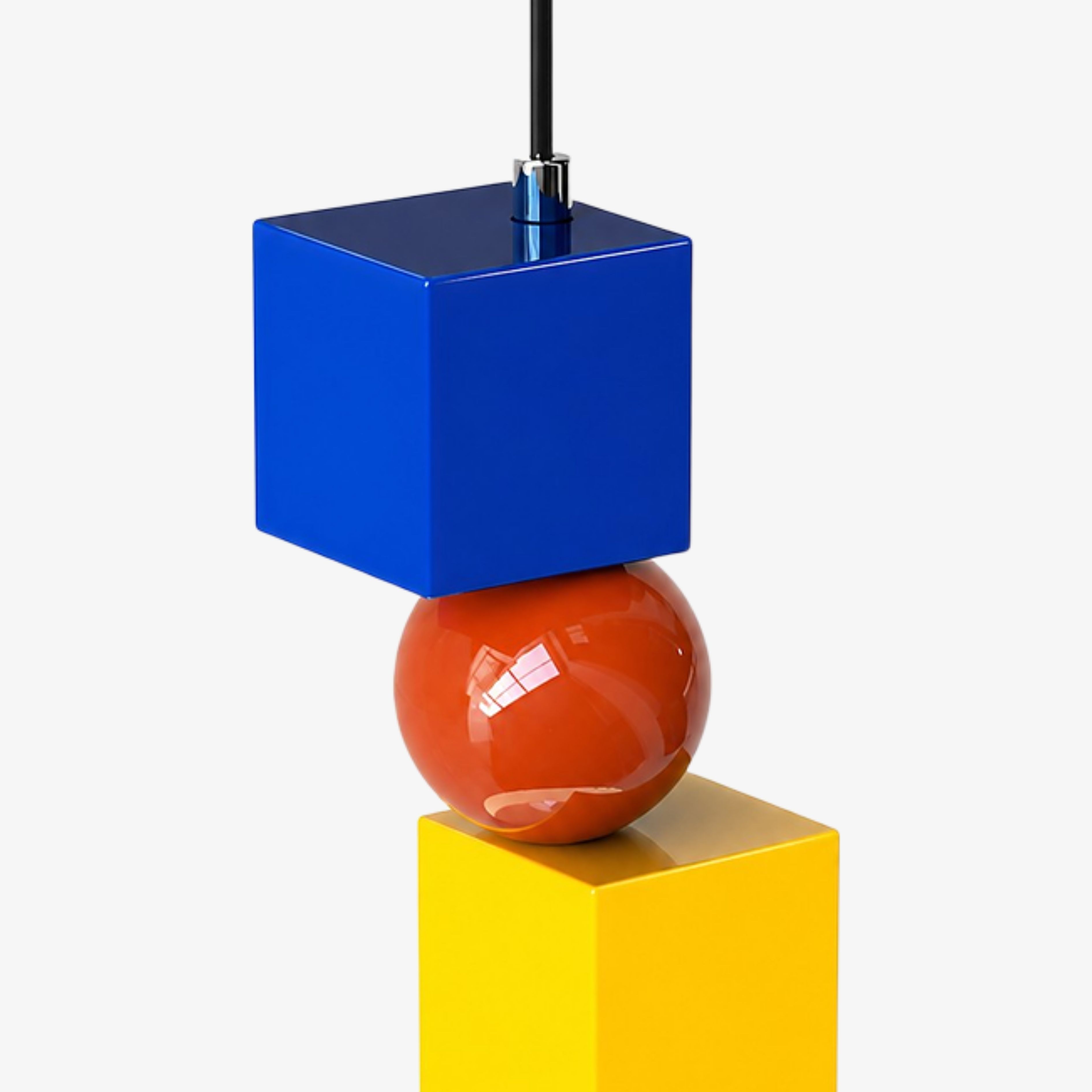 Multicolor stacked geometric pendant light detail
