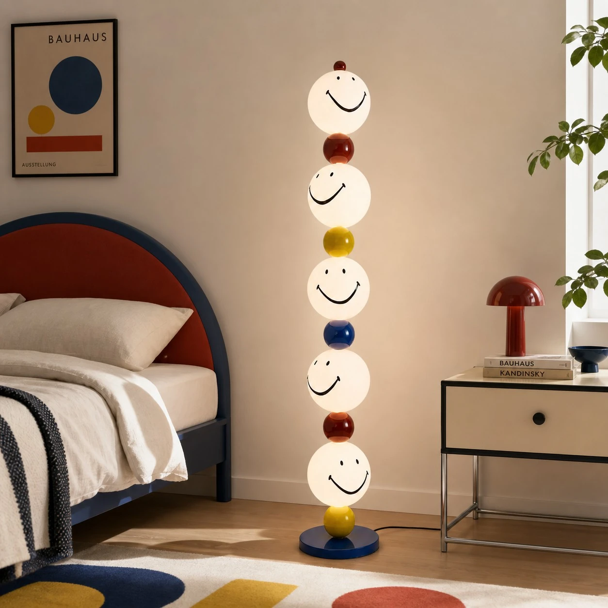 Smiley stack floor lamp in a warm bedroom