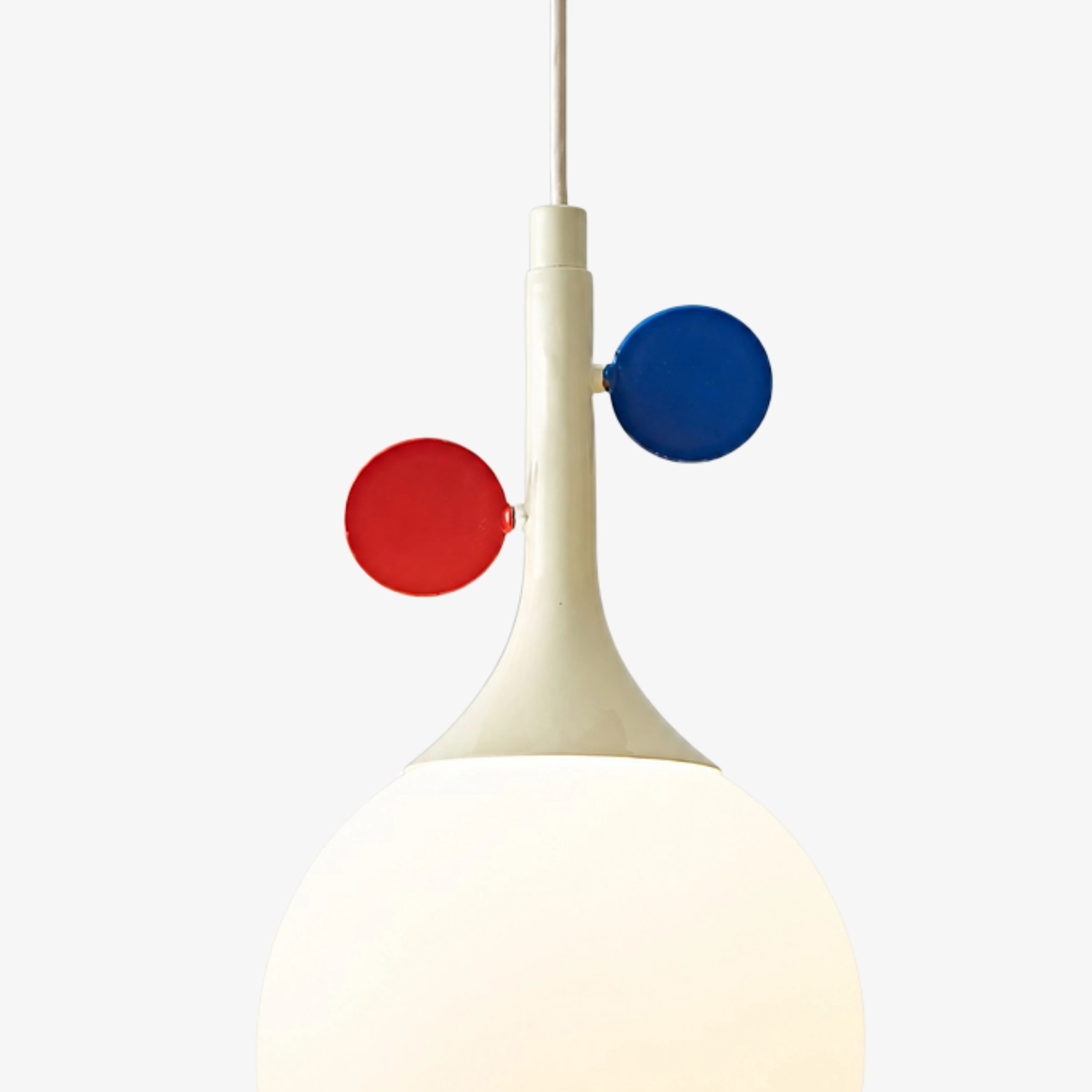 Close view of the red and blue orbit discs and cream stem