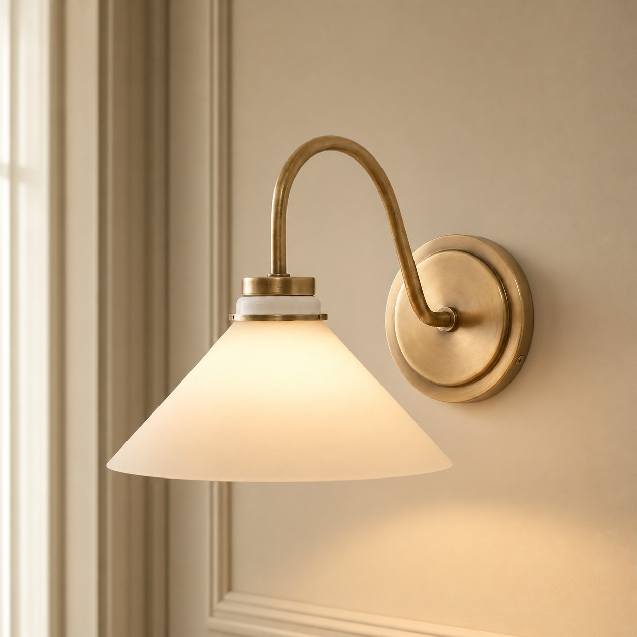 Gooseneck Arm / Champagne Bronze Metal / Milk Glass