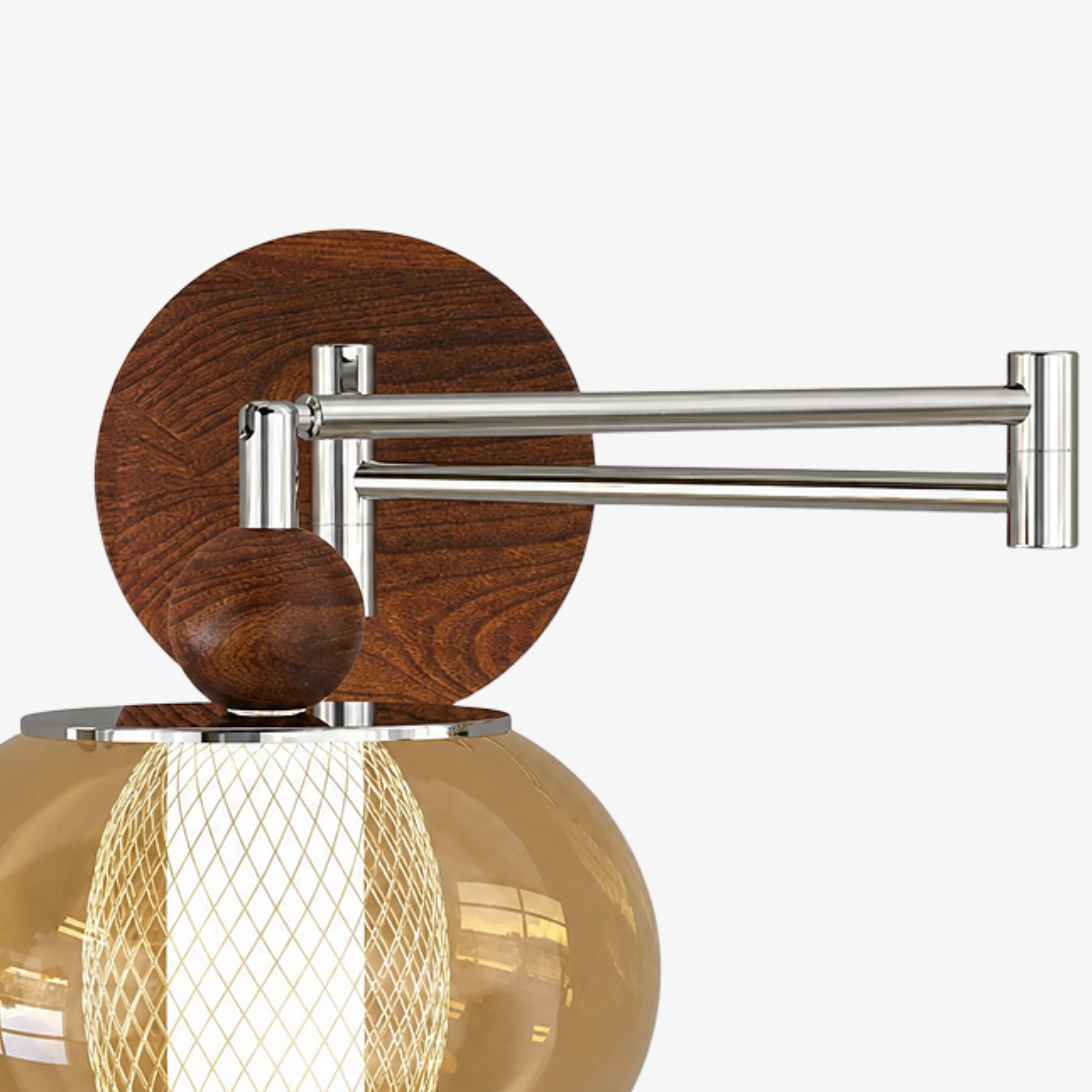 Walnut swing-arm wall sconce detail