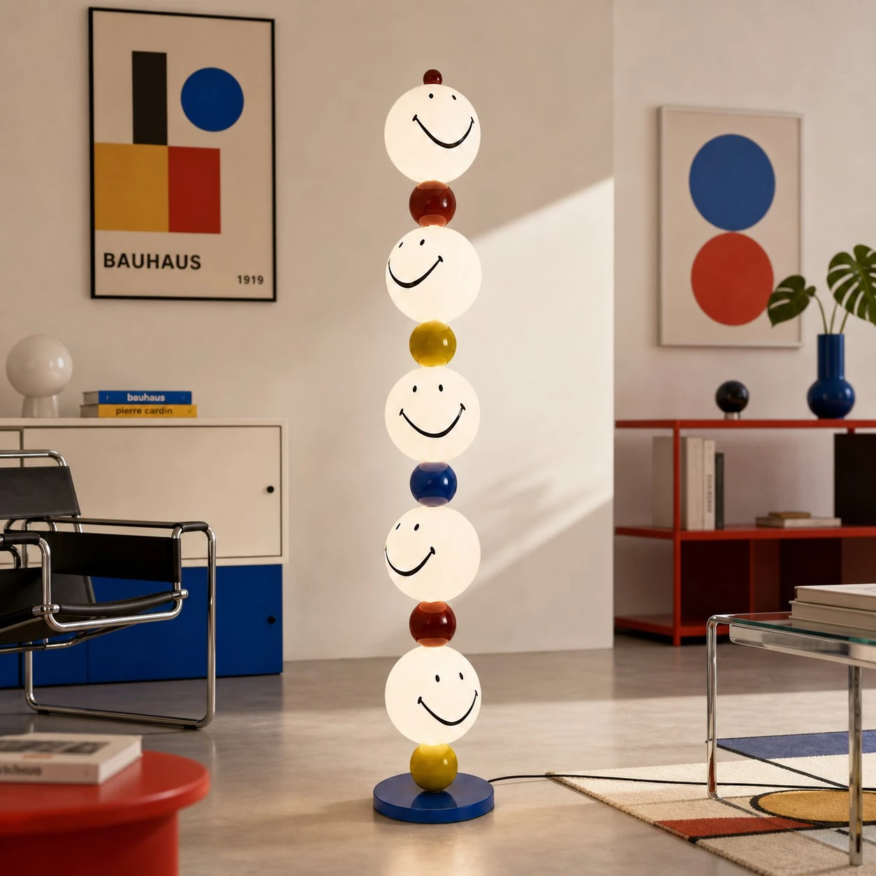 Smiley stack floor lamp in a bright living room