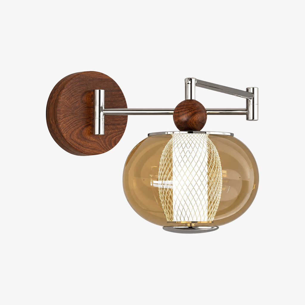 Orbit Style B Walnut mesh globe wall sconce
