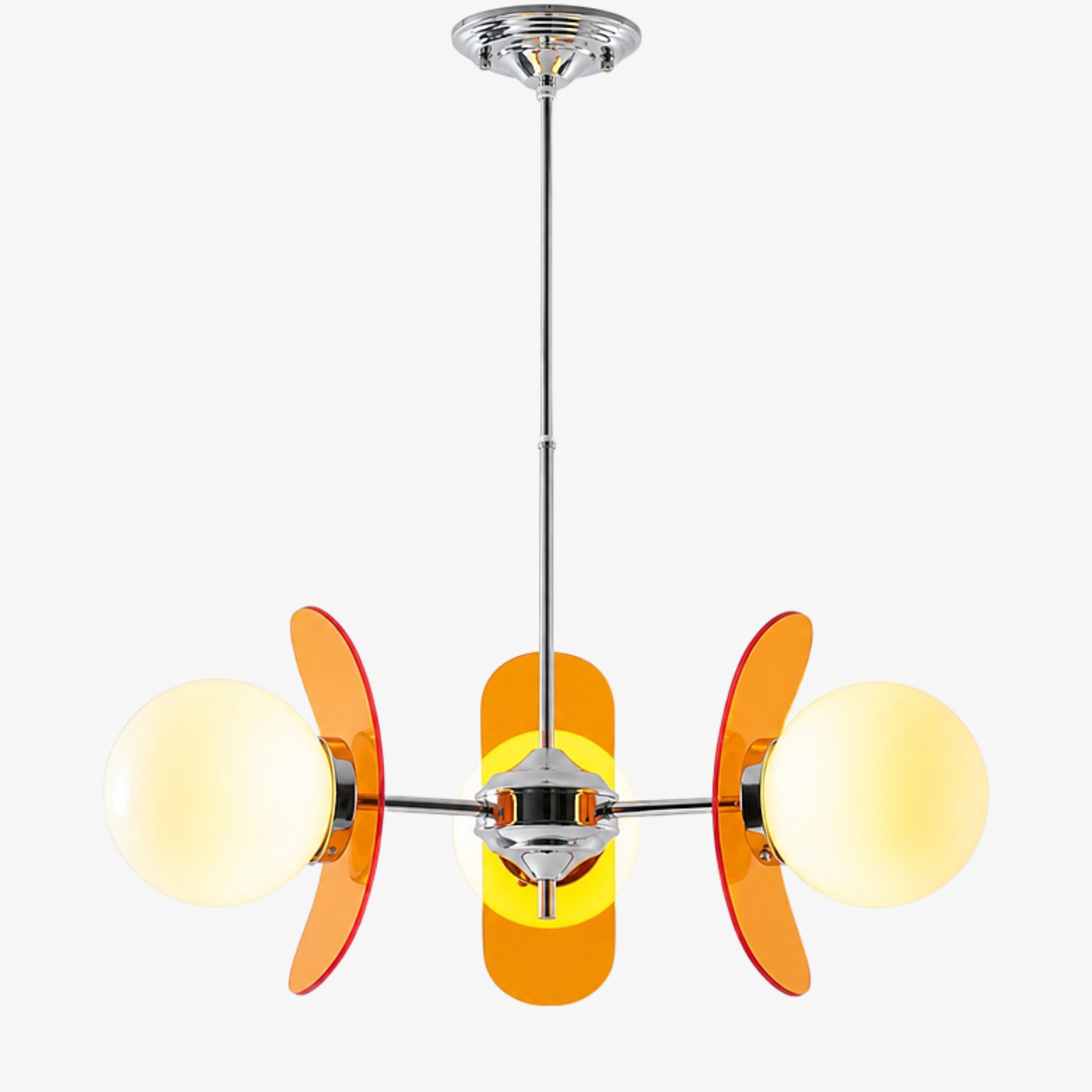 Luma three-head Orange acrylic petal chandelier