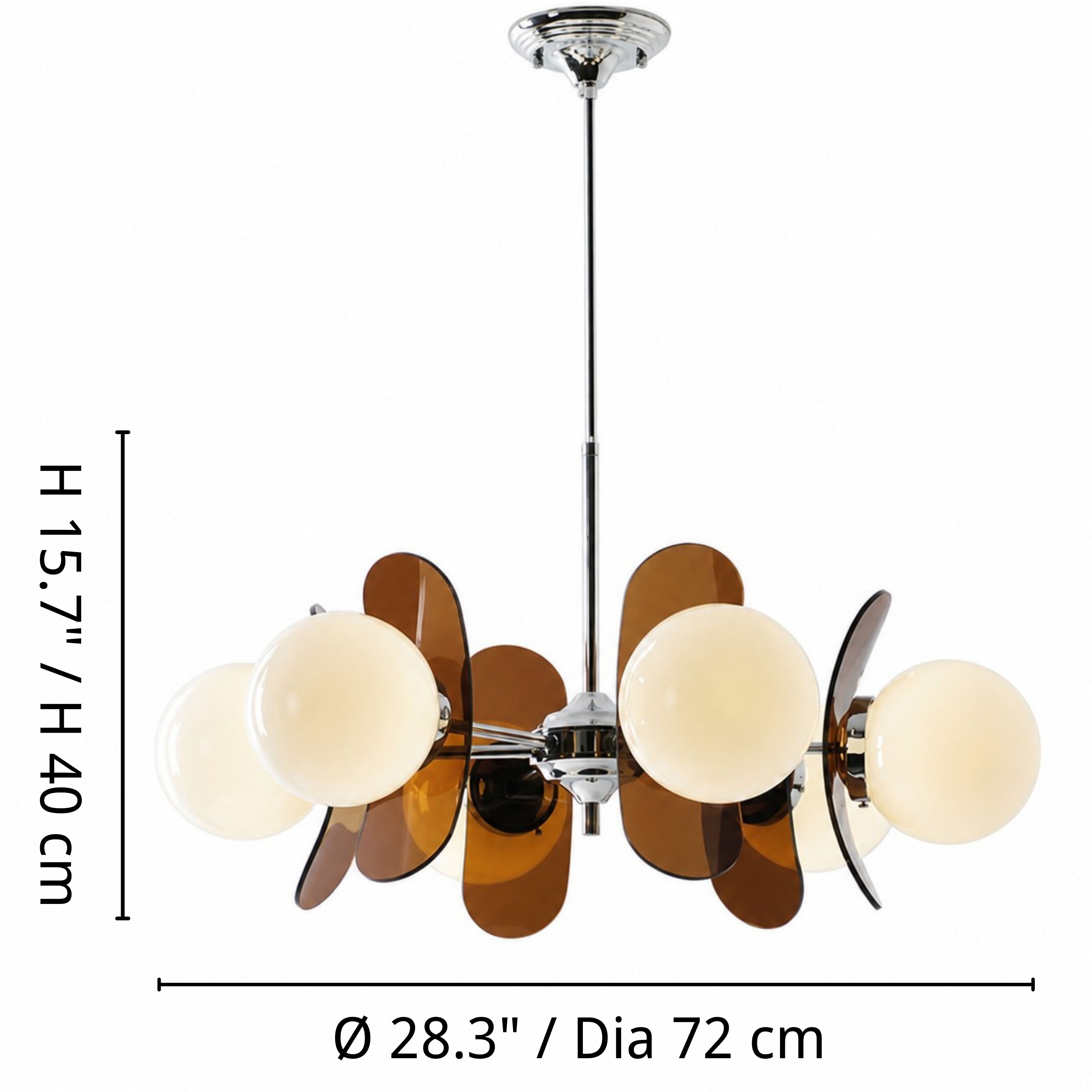 Six-head Luma chandelier dimensions: diameter 72 centimeters and height 40 centimeters