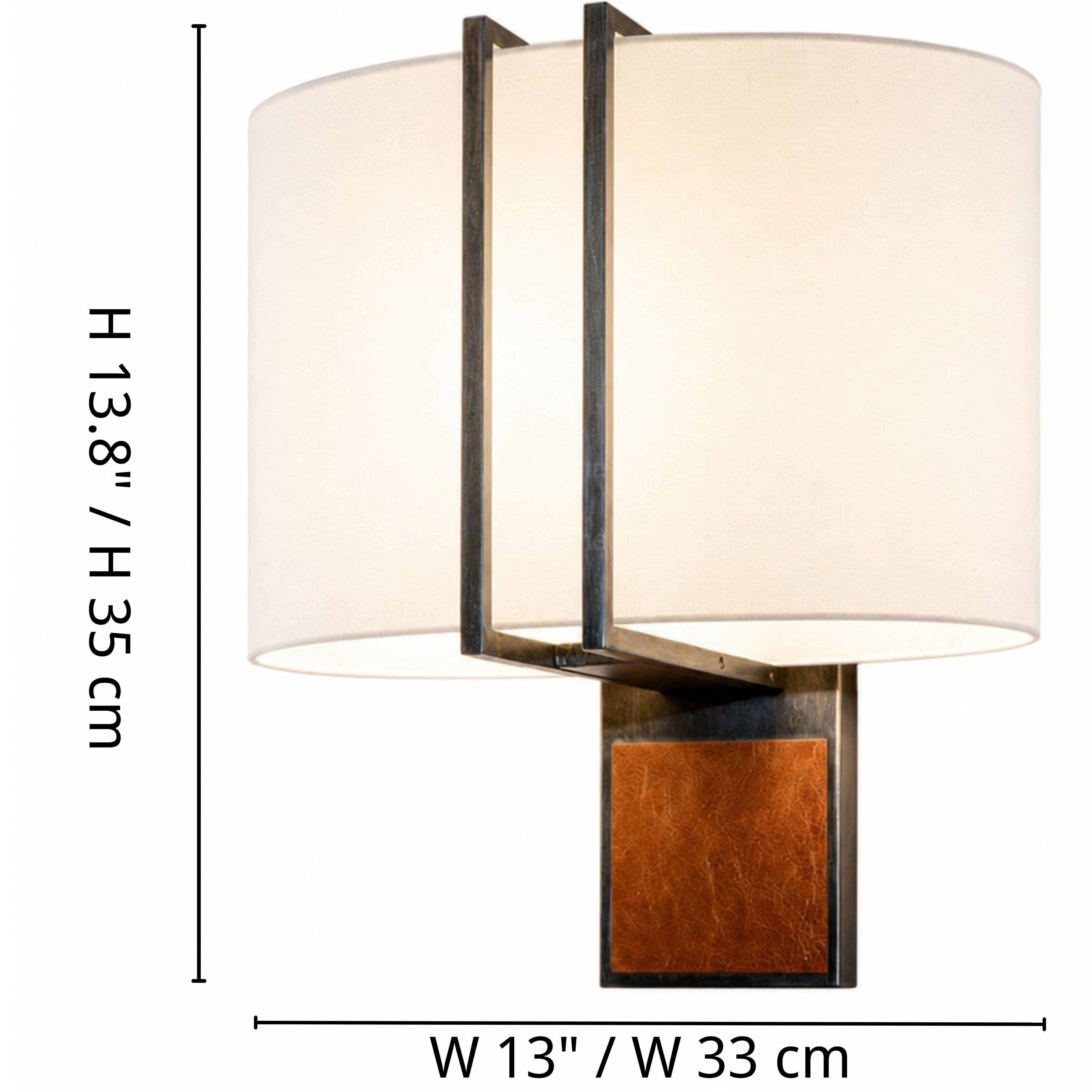 Wall lamp dimensions: width 33 cm and height 35 cm