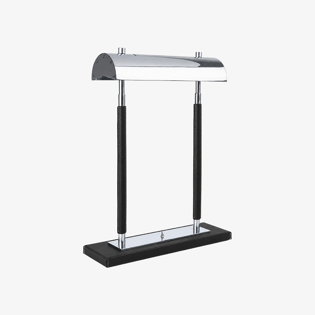 Black leather-wrapped double-column table lamp