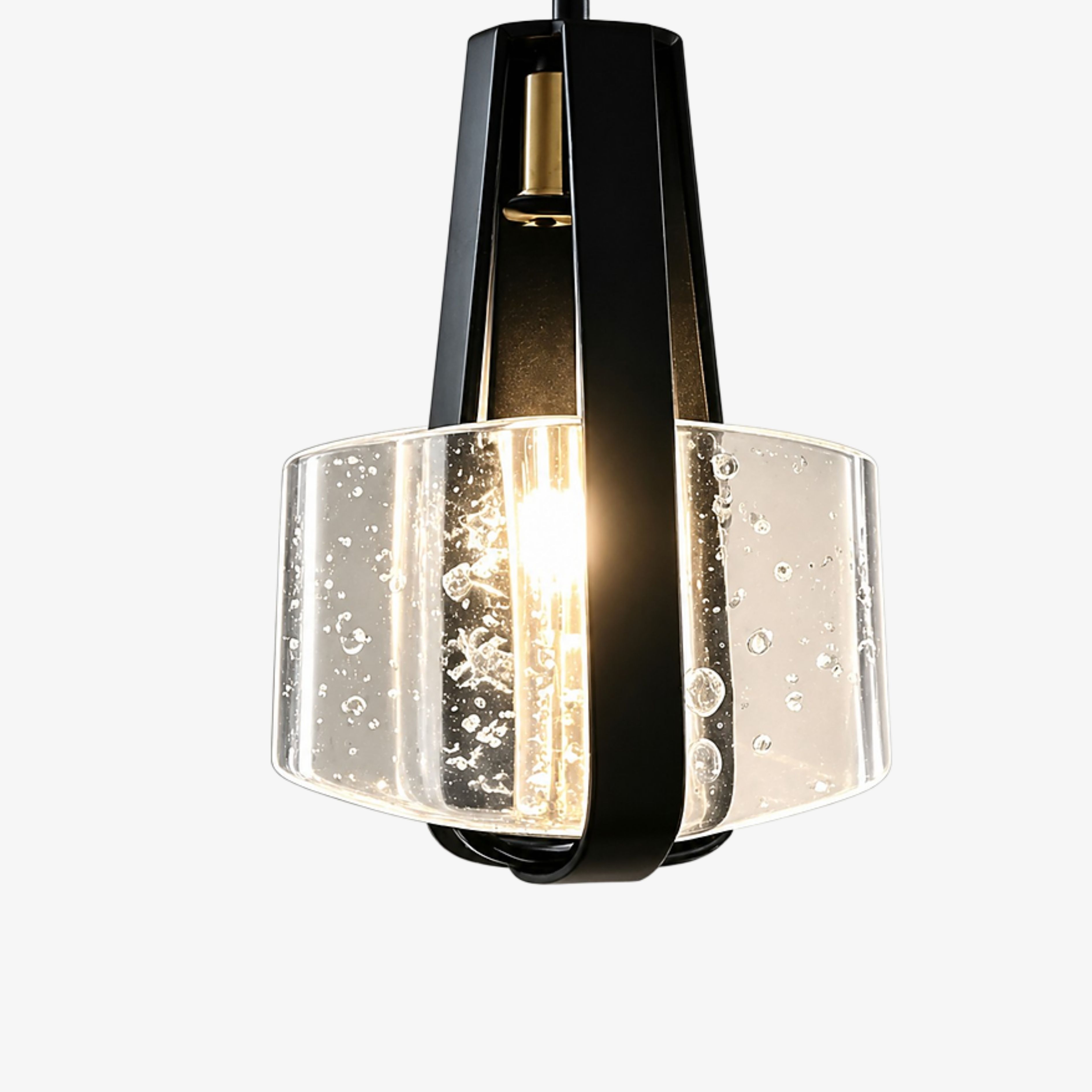 Bubble glass shade and black leather strap detail