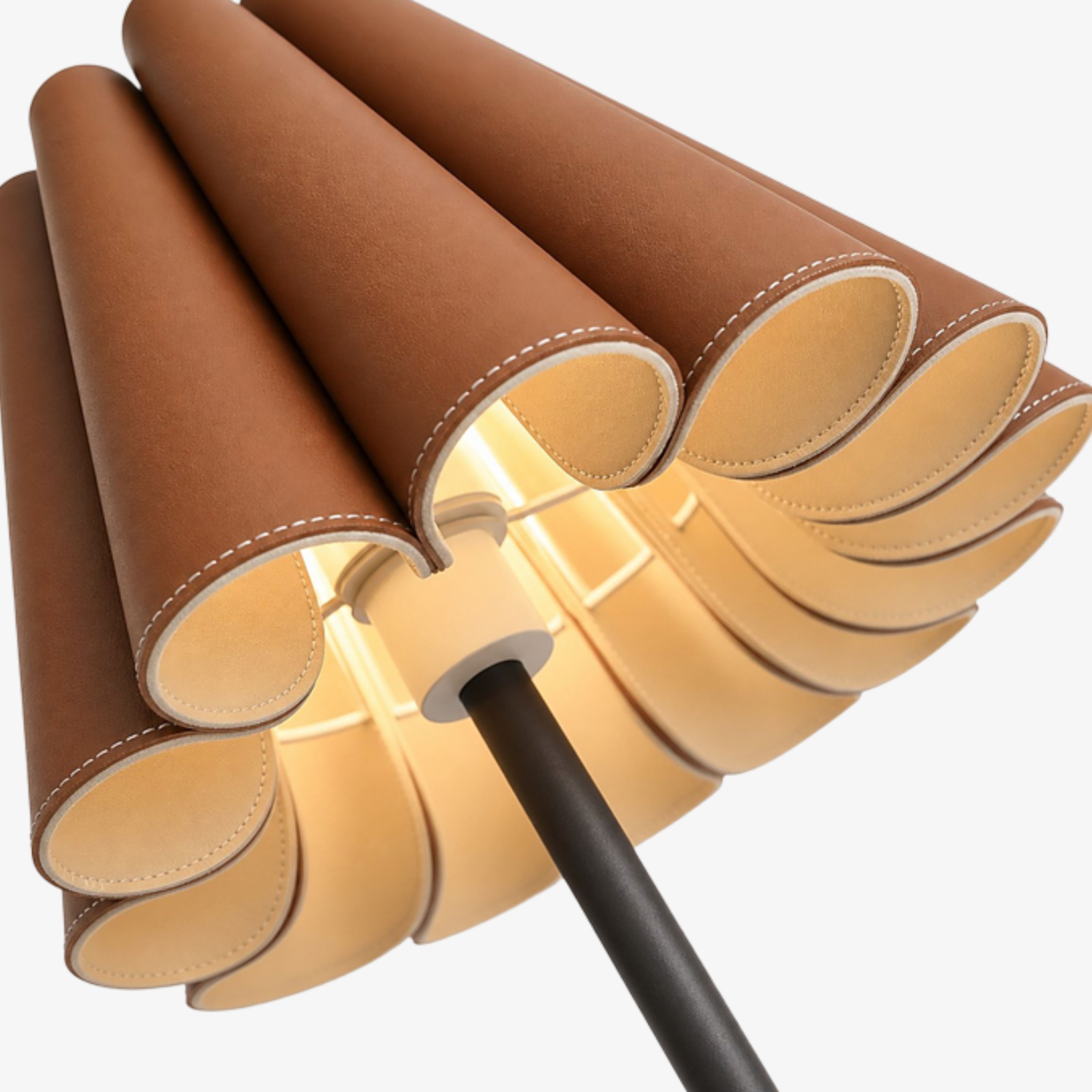 Leather and black metal floor lamp detail